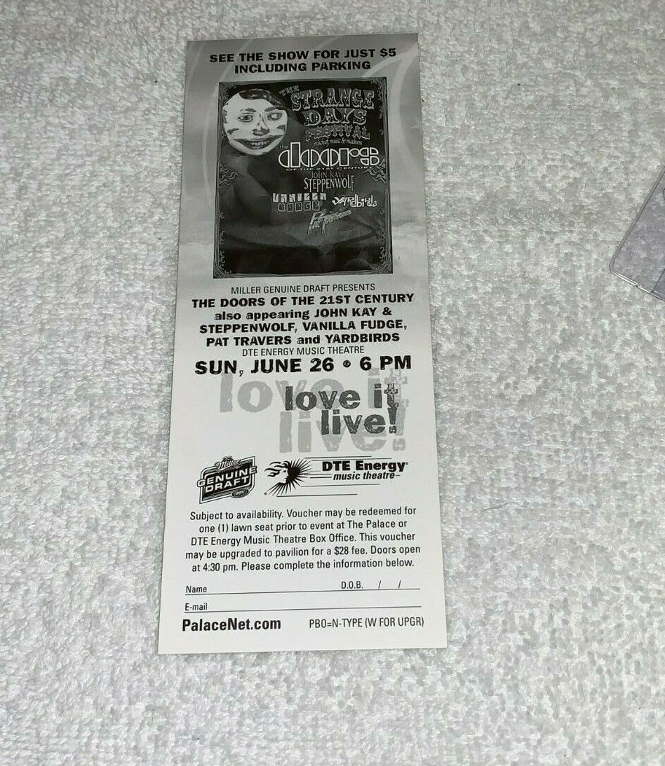 THE DOORS STEPPENWOLF YARDBIRDS PAT TRAVERS UNUSED CONCERT TICKET STRANGE