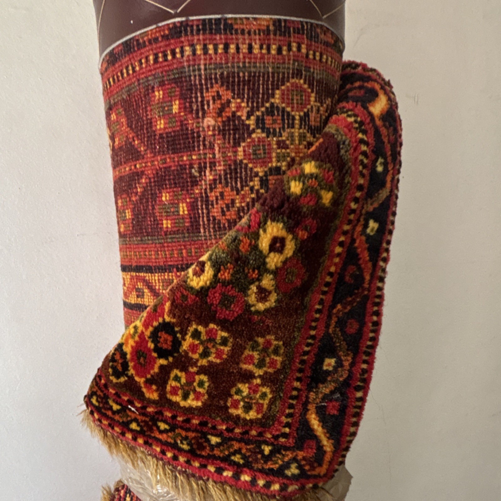 Traditional Geometric Floral Area Rug Red Yellow Brown Black Rectangle