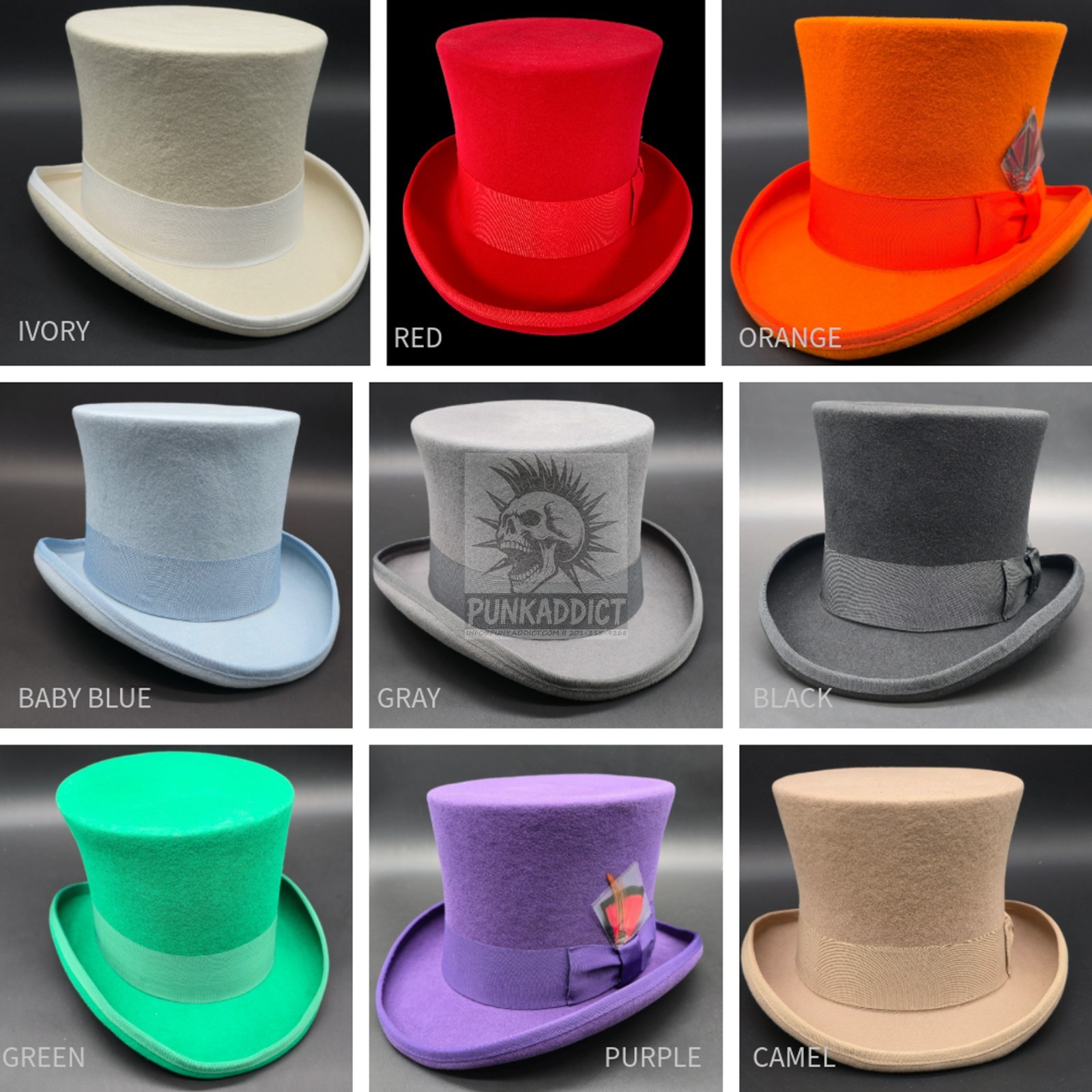Top Hat Wool Felt Victorian Slash Mad Hatter Steampunk Rock Star Black Gray Red