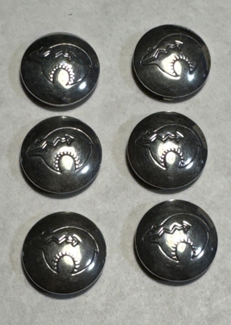 Concho Sterling Silver Button Covers Set Of 6 With Bear 3/4” Native American