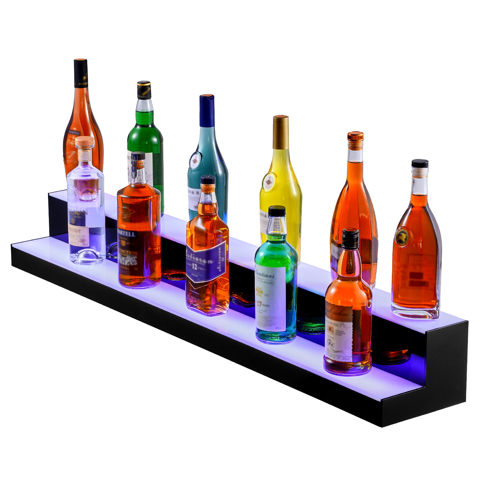 48" 2-Step LED Lighted Liquor Bottle Display Bar Shelf RF& App Control