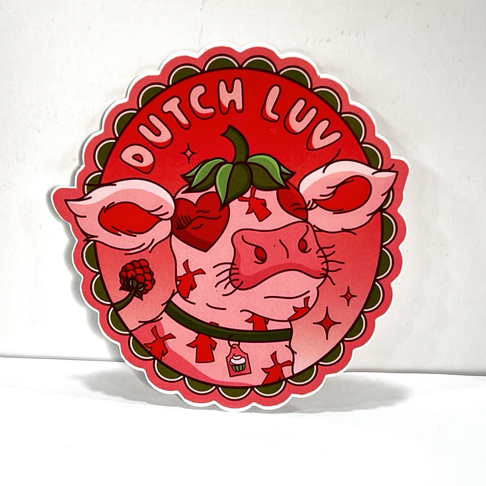 Dutch Bros Dutch Coffee Luv Pink hearts Cow Sticker FREE SHIP