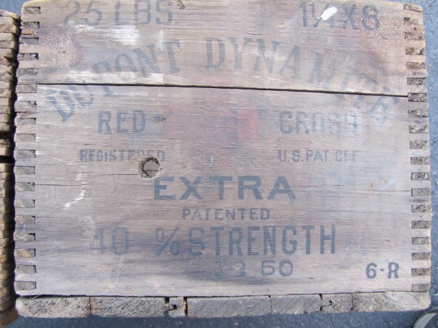a Pair (2) Antique DUPONT 25lb Red Cross DYNAMITE BOXES High Explosives CRATES