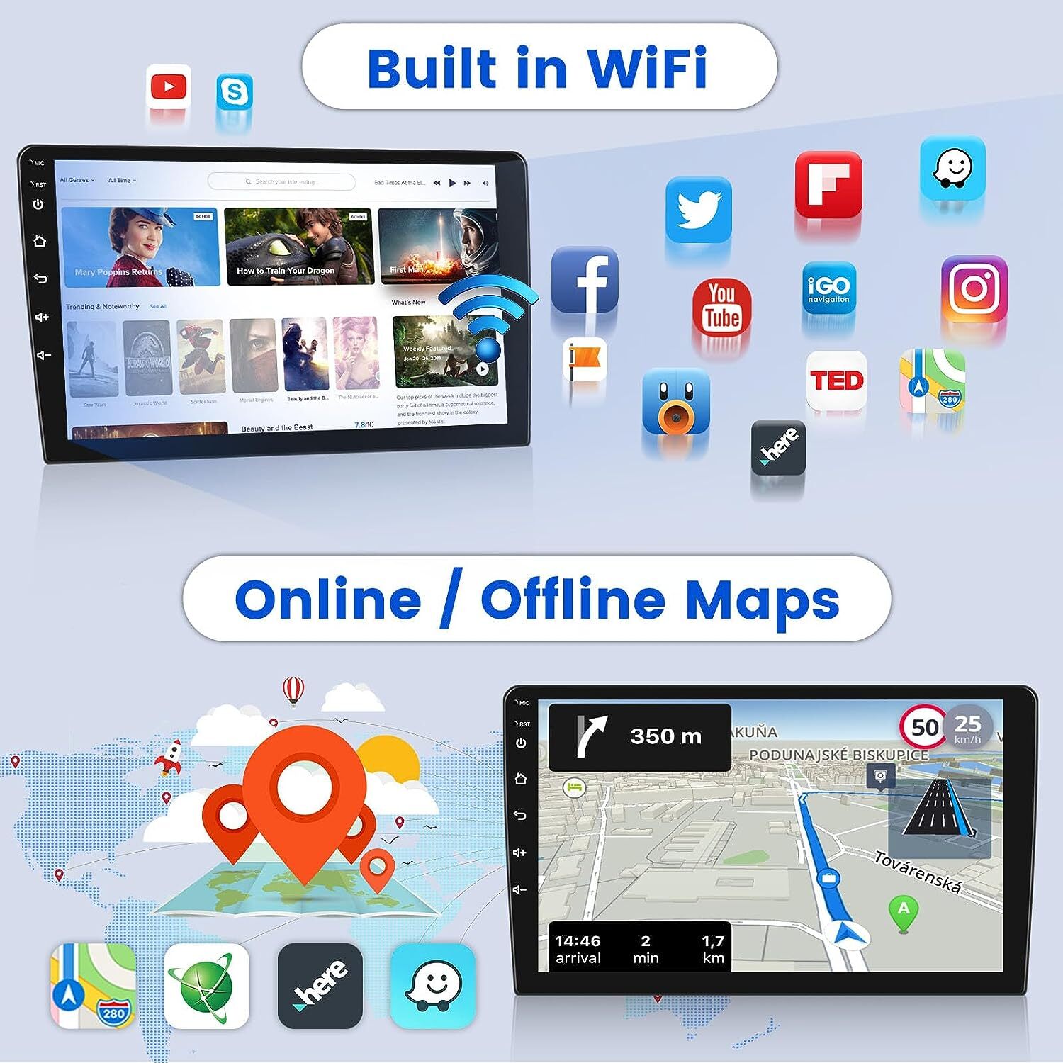 9inch Double 2Din Android 13 Car Stereo Radio GPS Navi WiFi Head unit BT FM +Cam