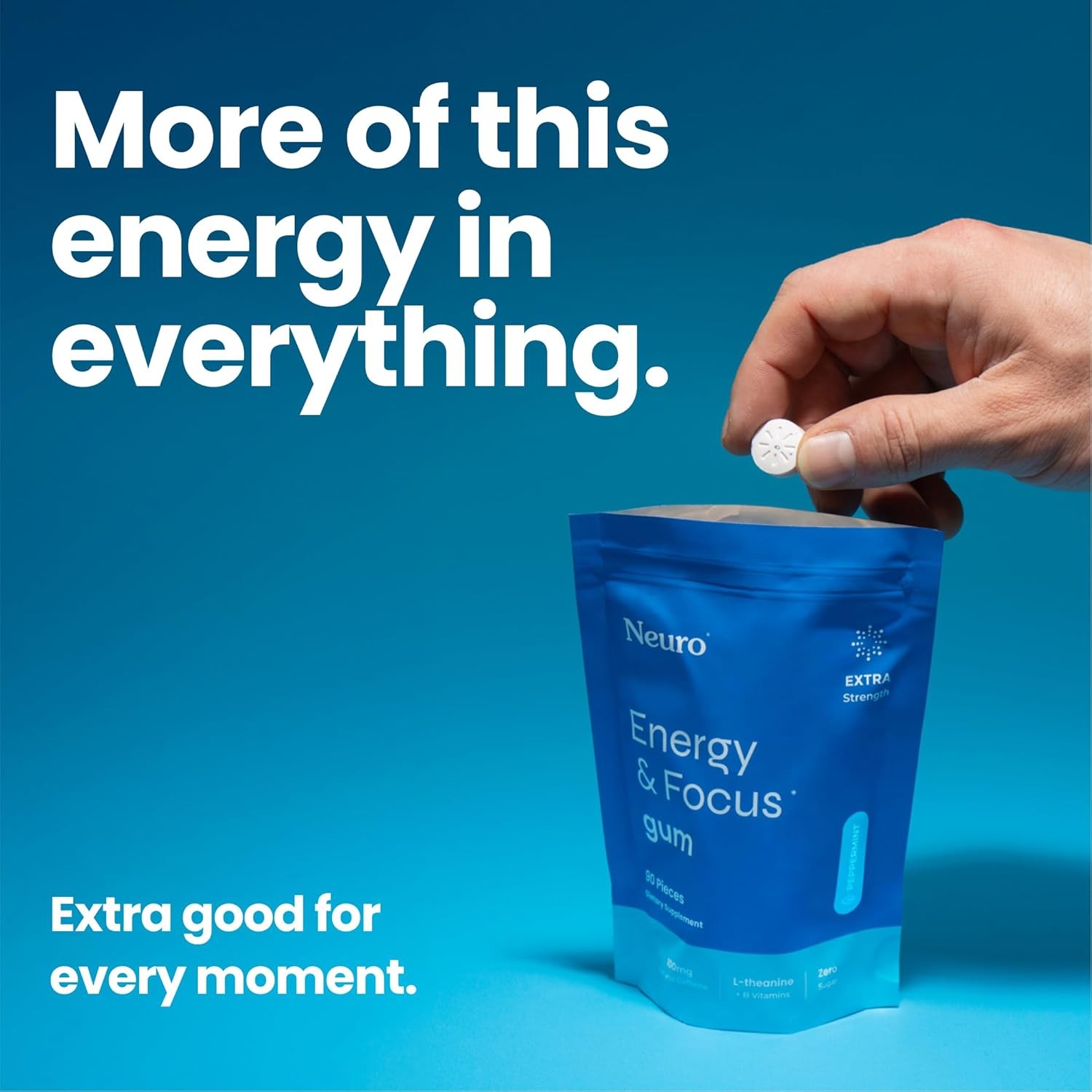 Neuro Energy & Focus Gum, Extra Strength - 100mg Natural Caffeine Gum & Nootropi