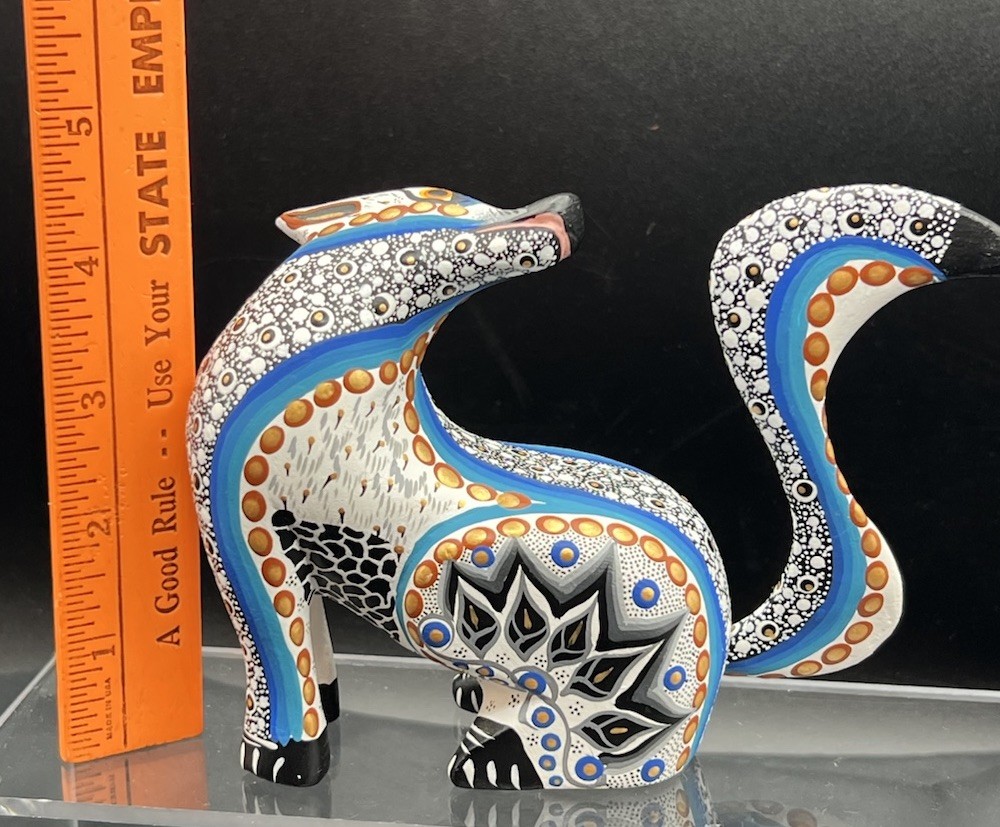 Alebrije Wooden Coyote Sculpture Painted By Margarita & Gabriela Sosa 4.5” X 6”