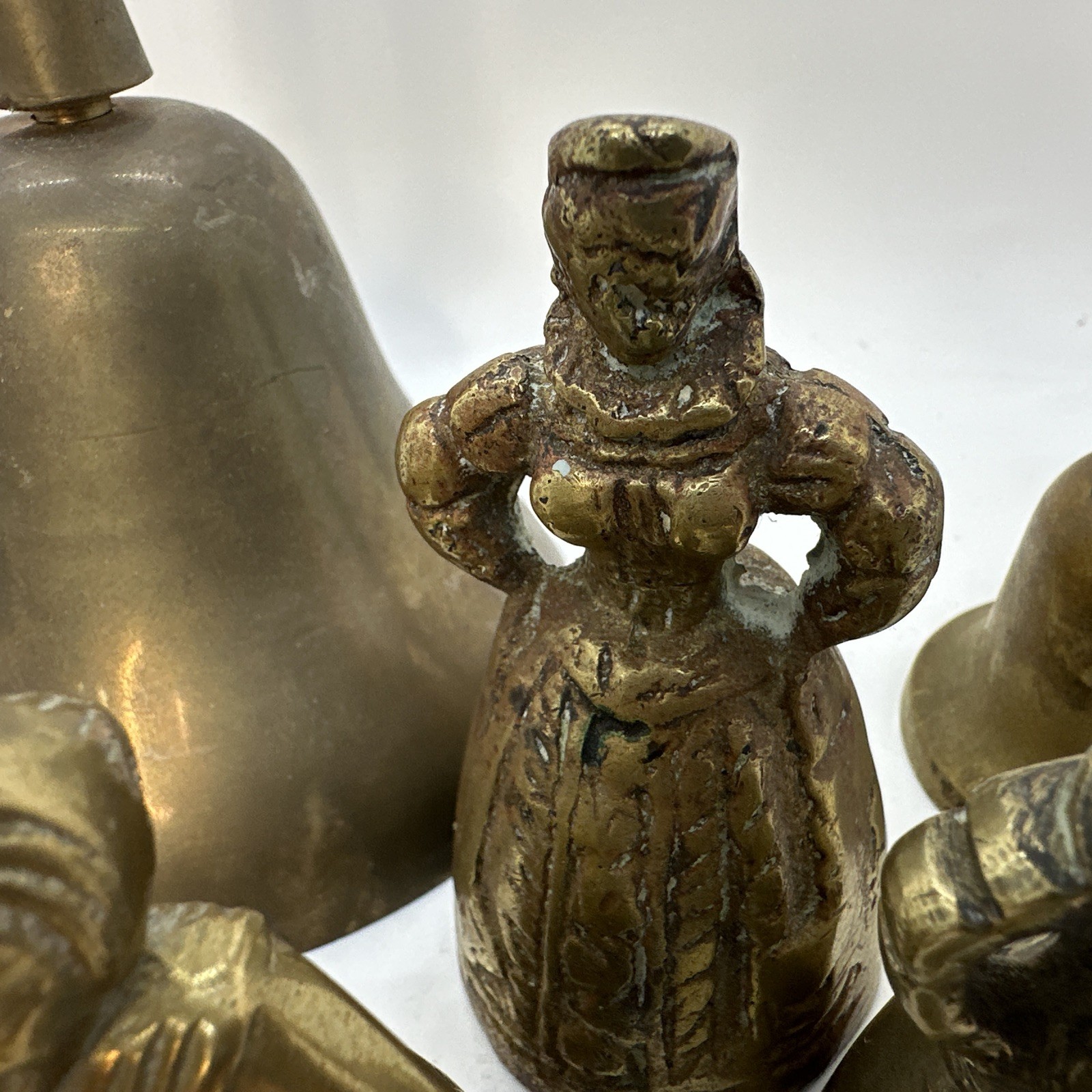 Lot of 11 Vintage Antique Hand Bell Mixed Estate Etched Fish Brass Lady Woman