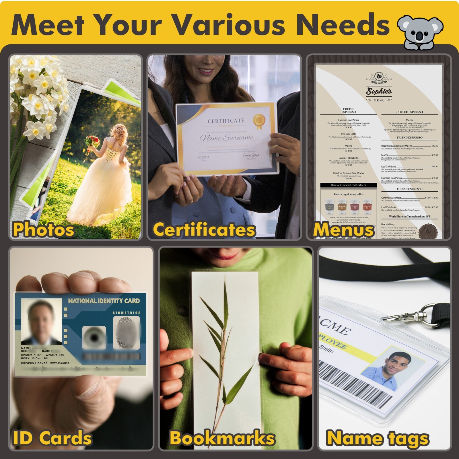 KOALA Thermal Laminating Pouches 9"x11.5" Clear Laminate Sheets Letter 3Mil 100P