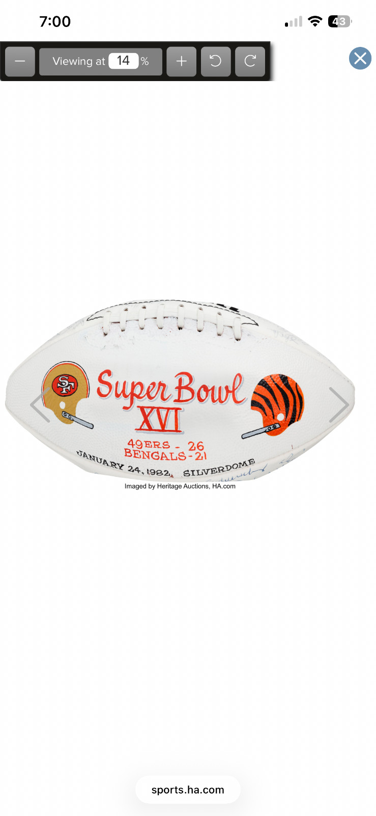 1985 Super Bowl XIX Football 49ers Dolphins game ball