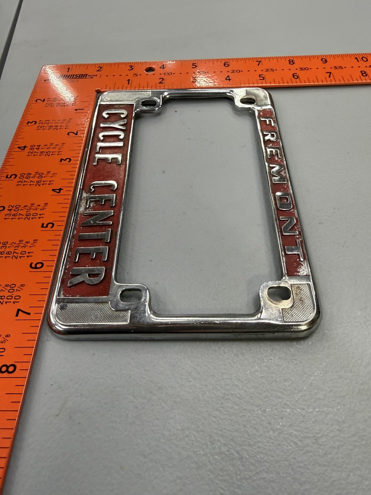 RARE Vintage Fremont Cycle Center California Metal Motorcycle License Frame