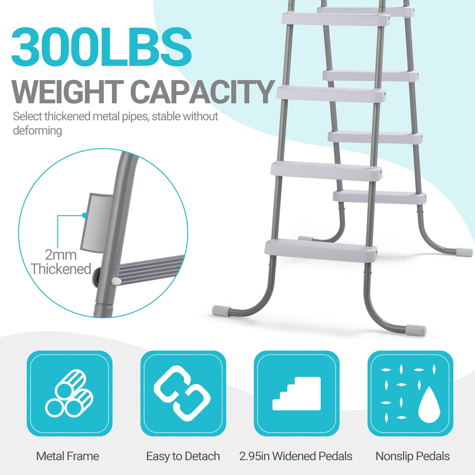4-Step 52in Pool Ladder Iron Grey Frame + White Steps