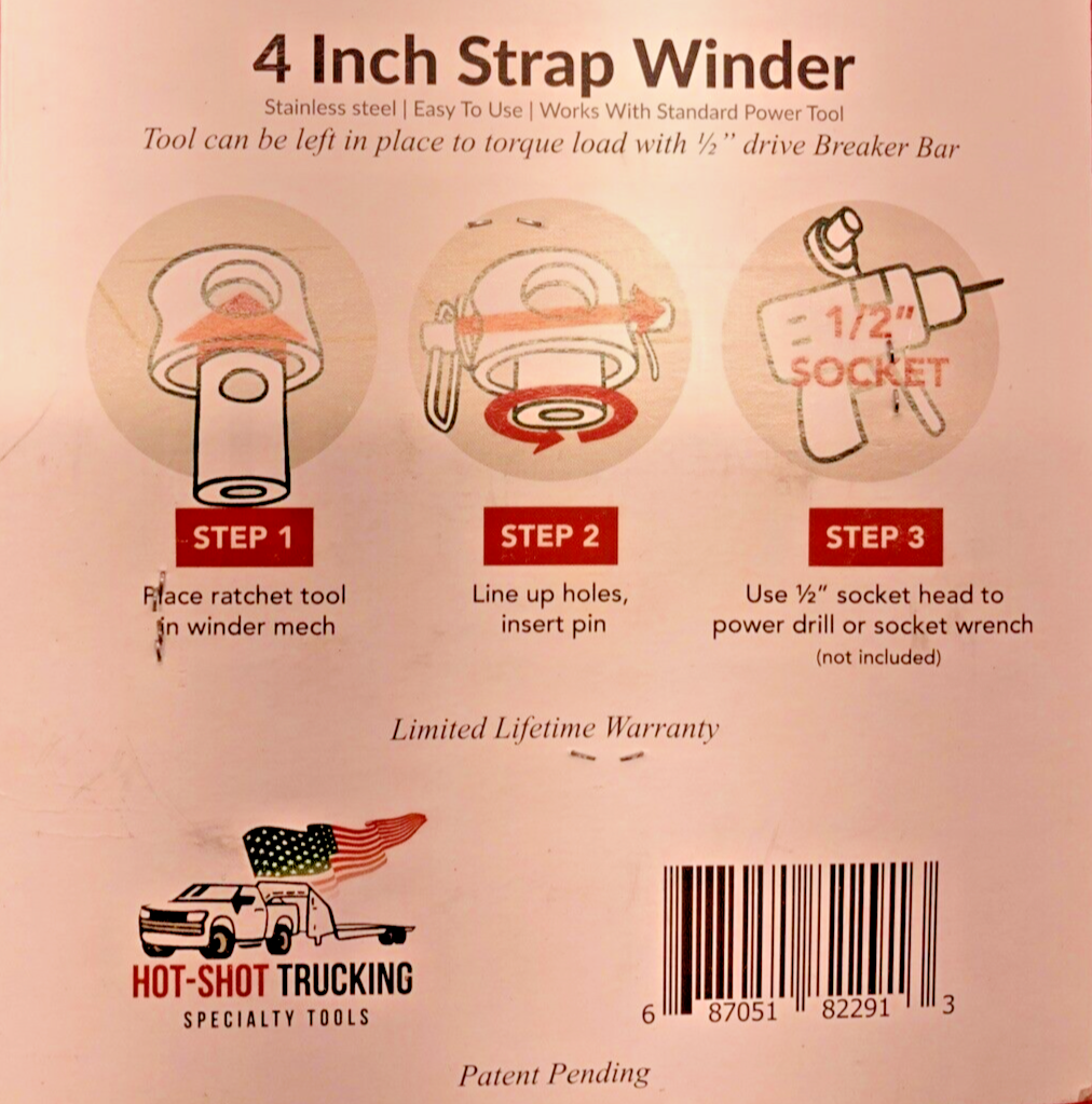 Powered Cargo Strap Winder Roller for 4" Inch Tie Down Trucker Trailers Winches