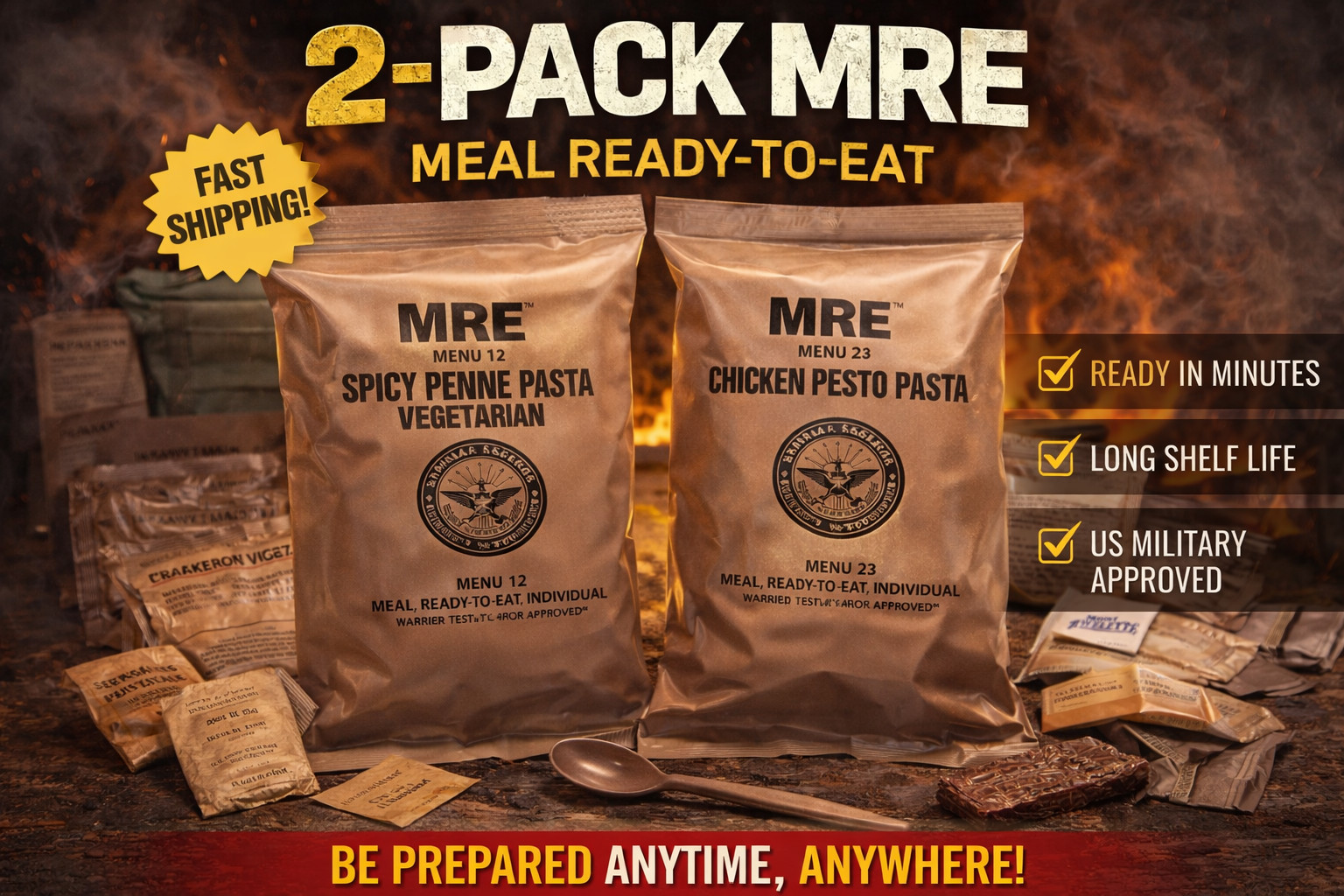2 Pack MRE Emergency Ready To Eat Meals – Storm & Power Outage Food USA
