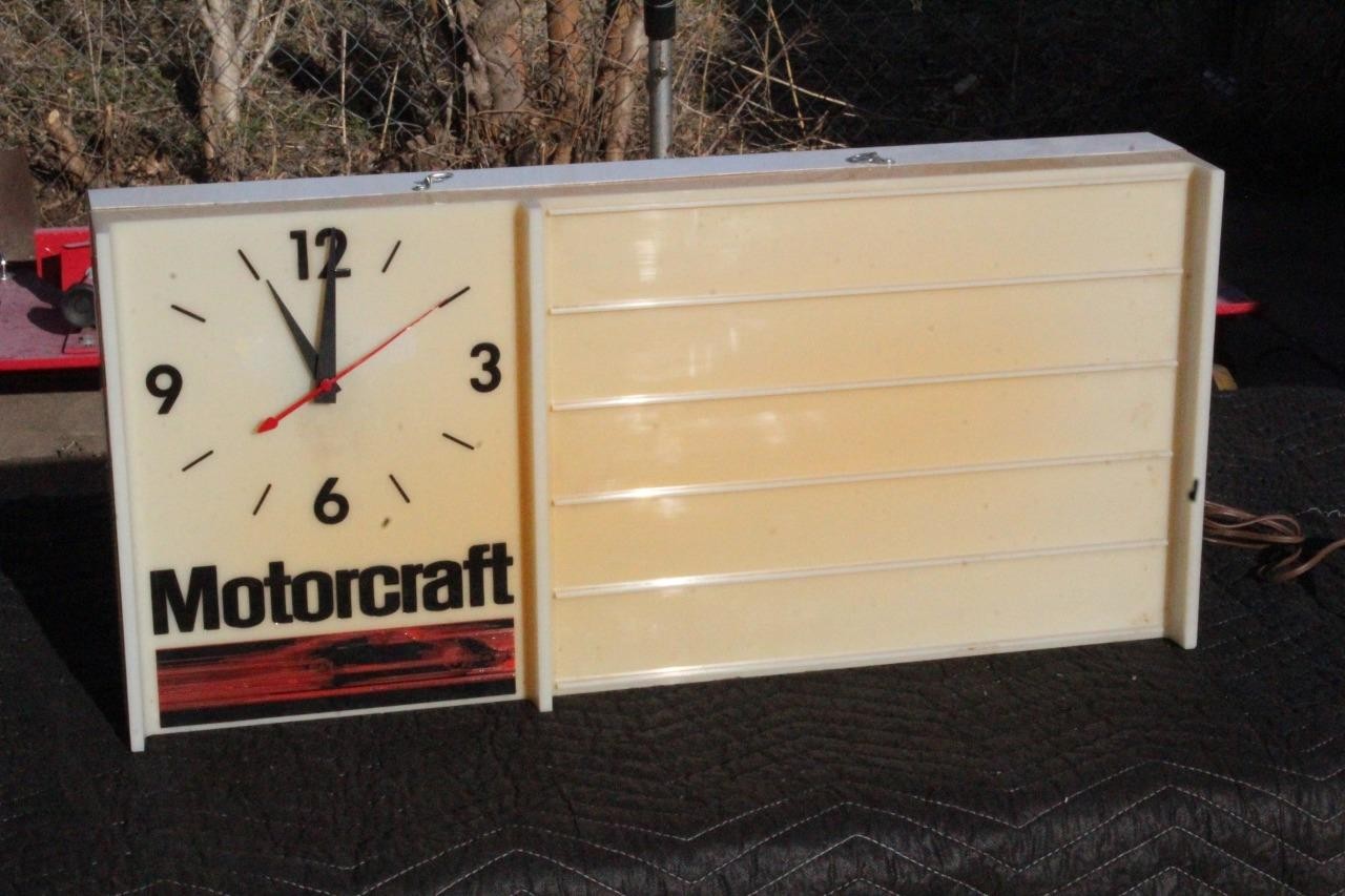 Vintage 1970s Motorcraft Clock Menu Board Sign Ford GT40 Cobra Shelby Mustang