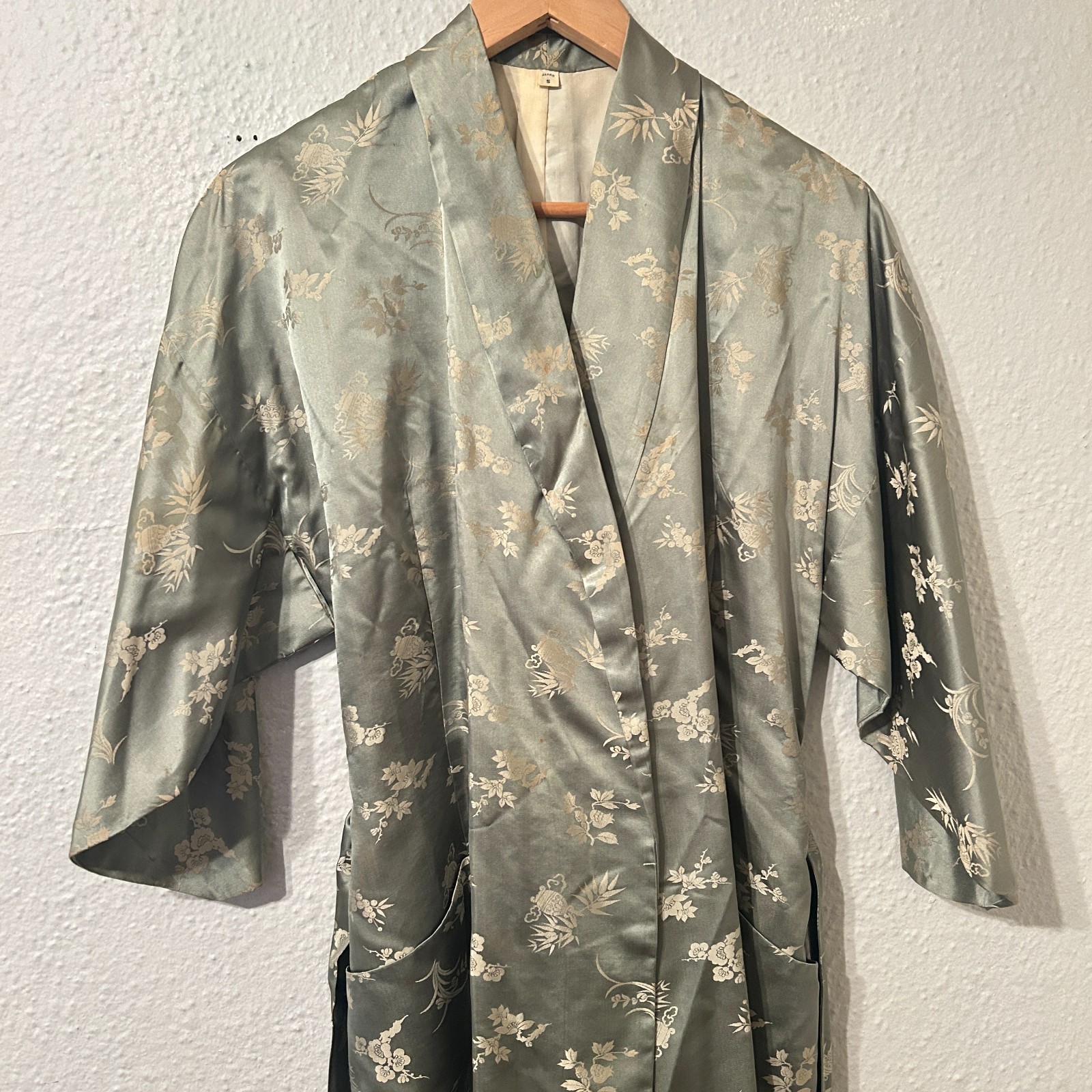 Vintage Madame Mme Butterfly 60s Silk Brocade Japanese Kimono Robe Floral Belted