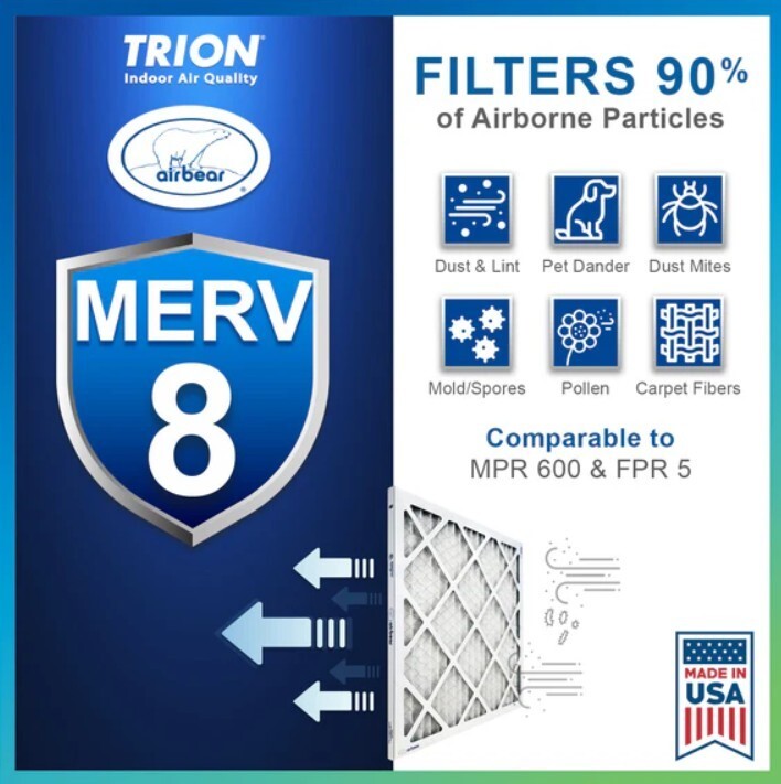 Trion Air Bear 255649-105 (2 Pack)- Pleated Furnace Air Filter 16"x25"x5" MERV 8