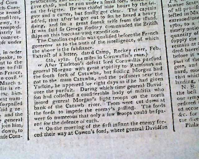 AMERICAN REVOLUTIONARY WAR Benedict Arnold John Andre Cowpens SC 1781 Newspaper