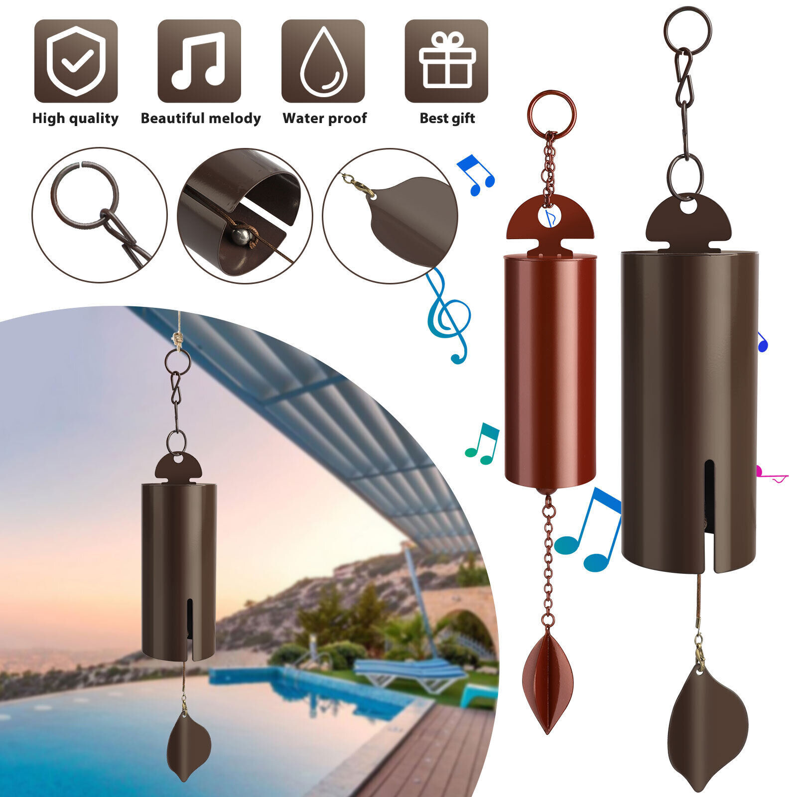 Large Deep Resonance Serenity Metal Bell Heroic Wind Chimes Outdoor Home Decor