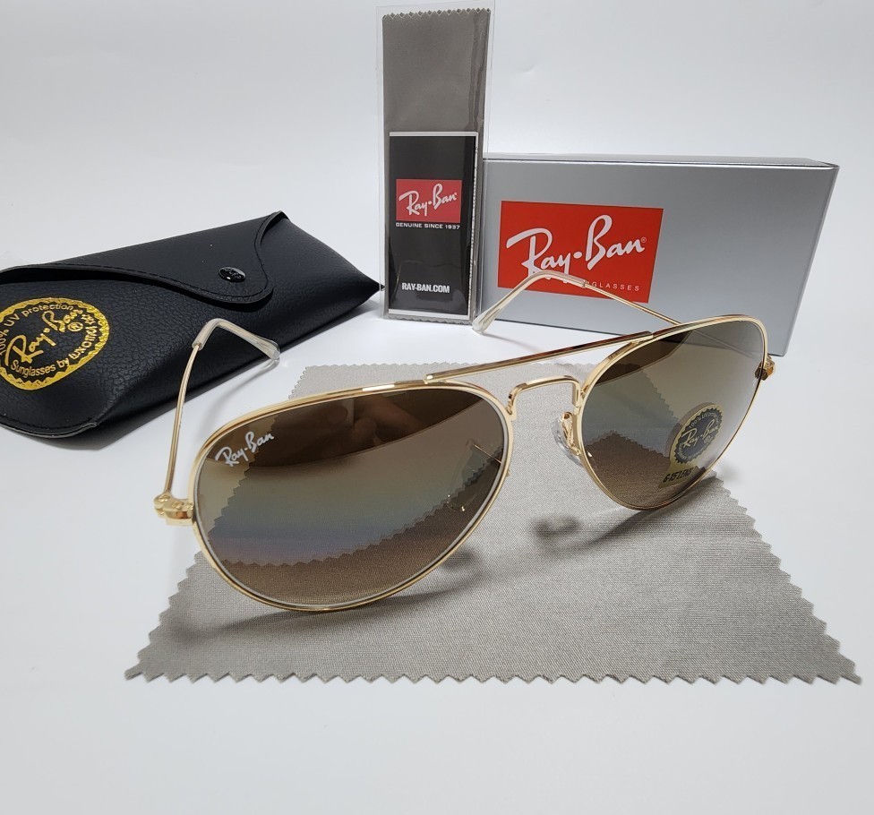 New Ray-Ban RB3025 Aviator Sunglasses Gold Frame Glass Gradient Brown Lens 58mm！
