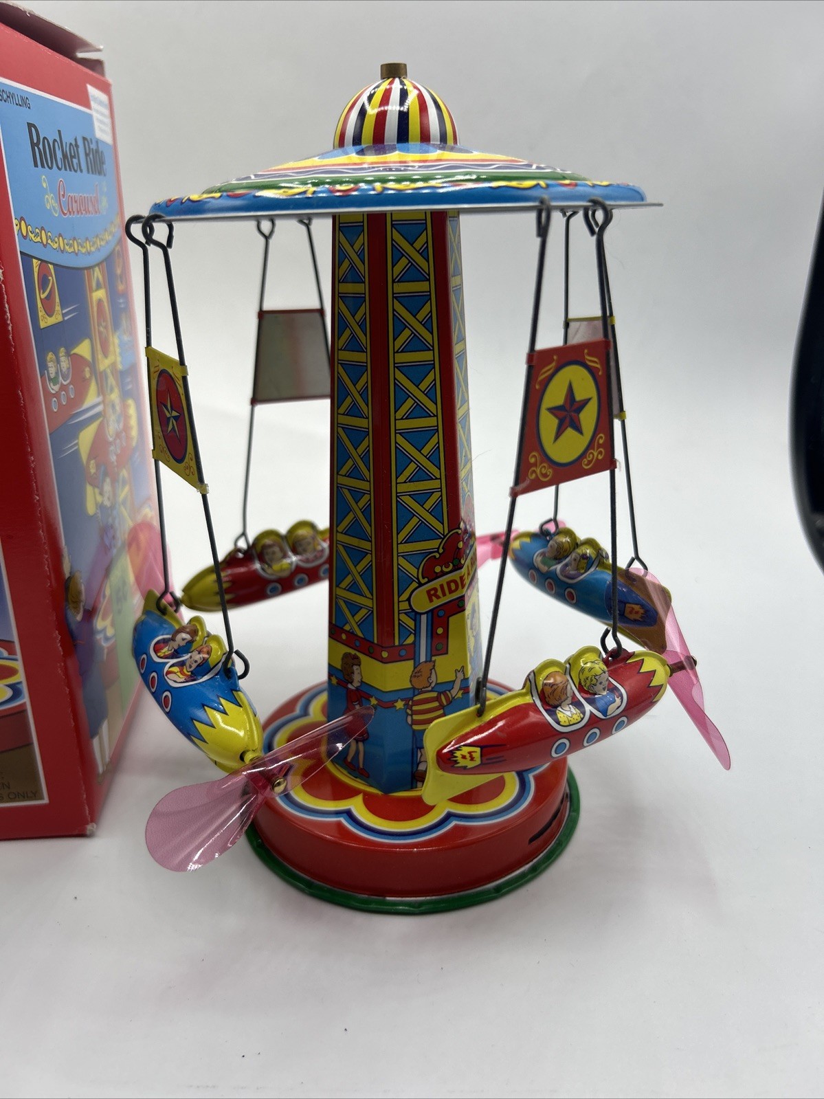 Rocket Ride Carousel • SCHYLLING Collector Series 2000 Vintage Tin Toy • w/ Box!