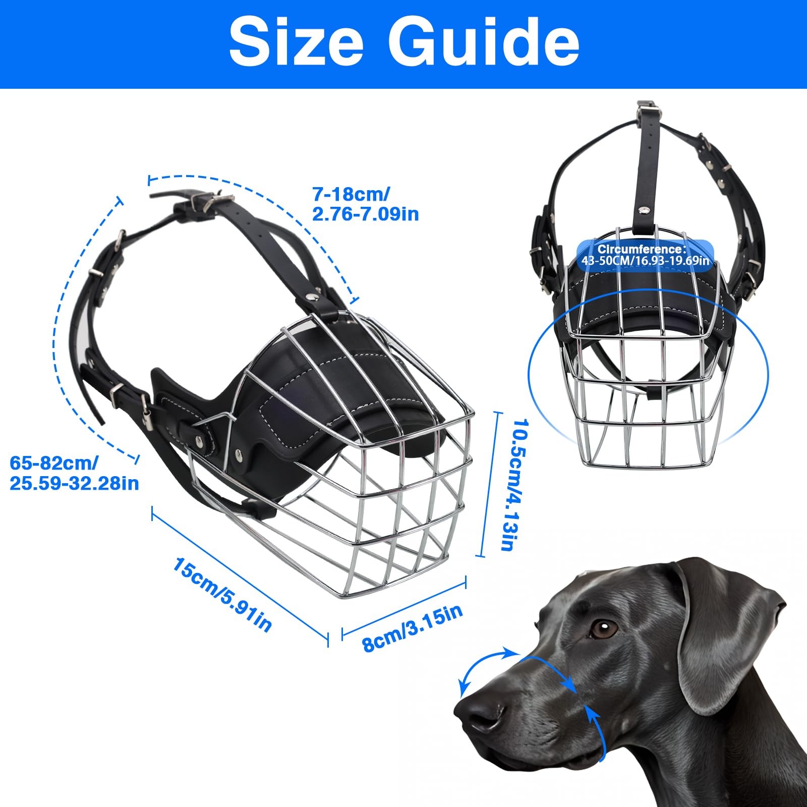 Extra Large Dog Muzzle For Great Dane Metal Basket Prevent Biting Breathable