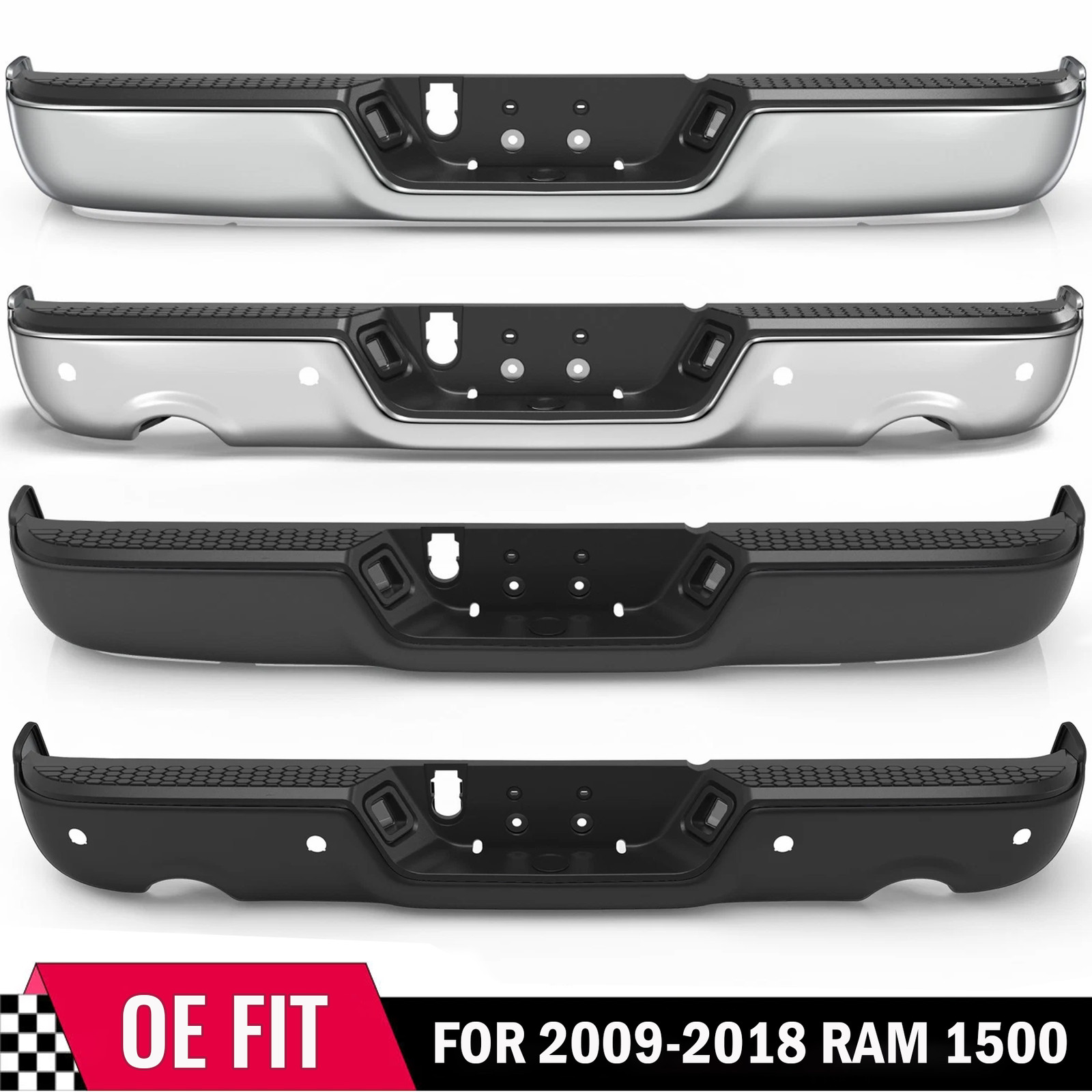 Chrome / Black Rear Bumper Assembly Fit 2009-2018 Dodge Ram 1500 10-12 2500 3500