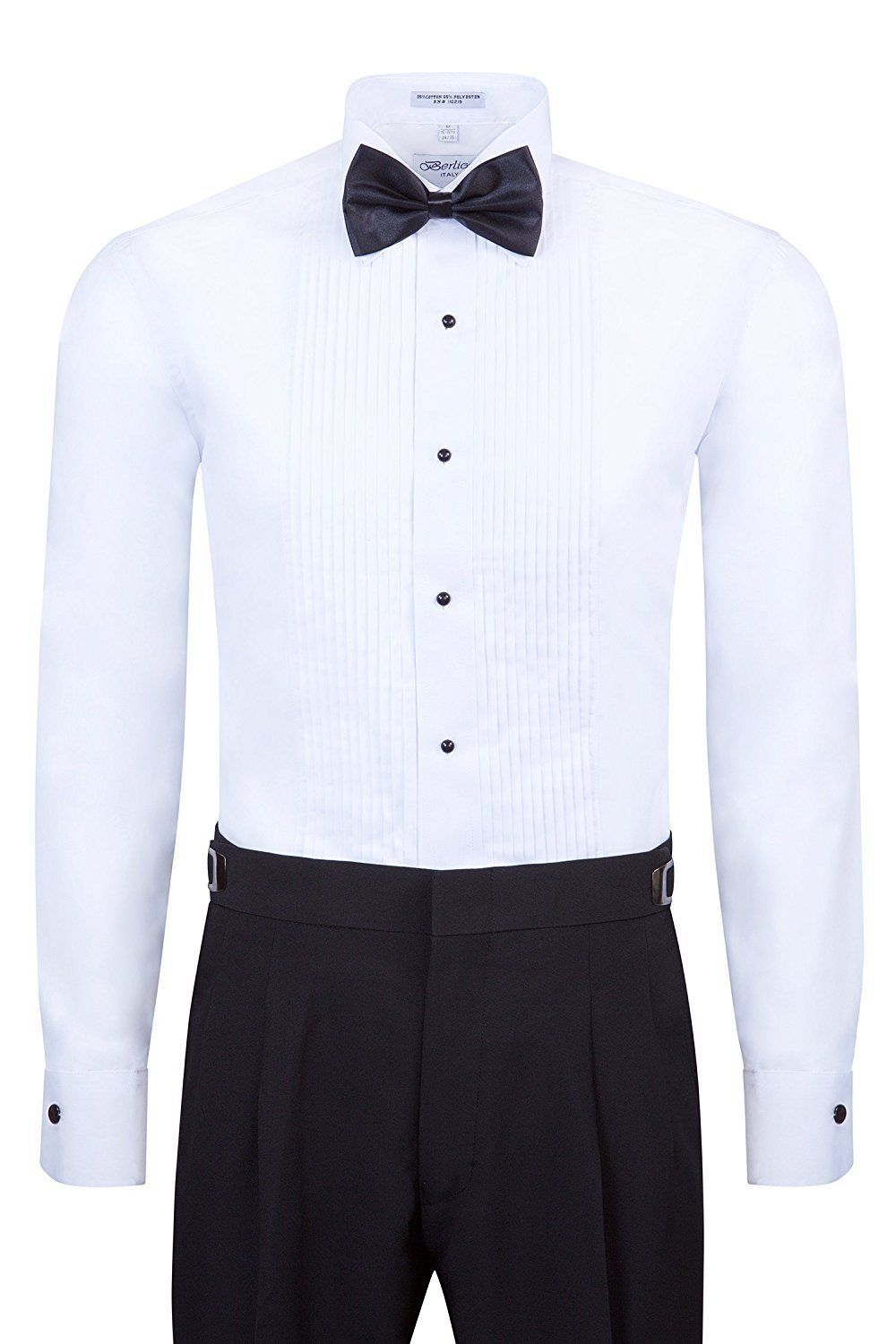 Berlioni Italy Men's White Tuxedo Dress Shirt Bow-Tie Collar