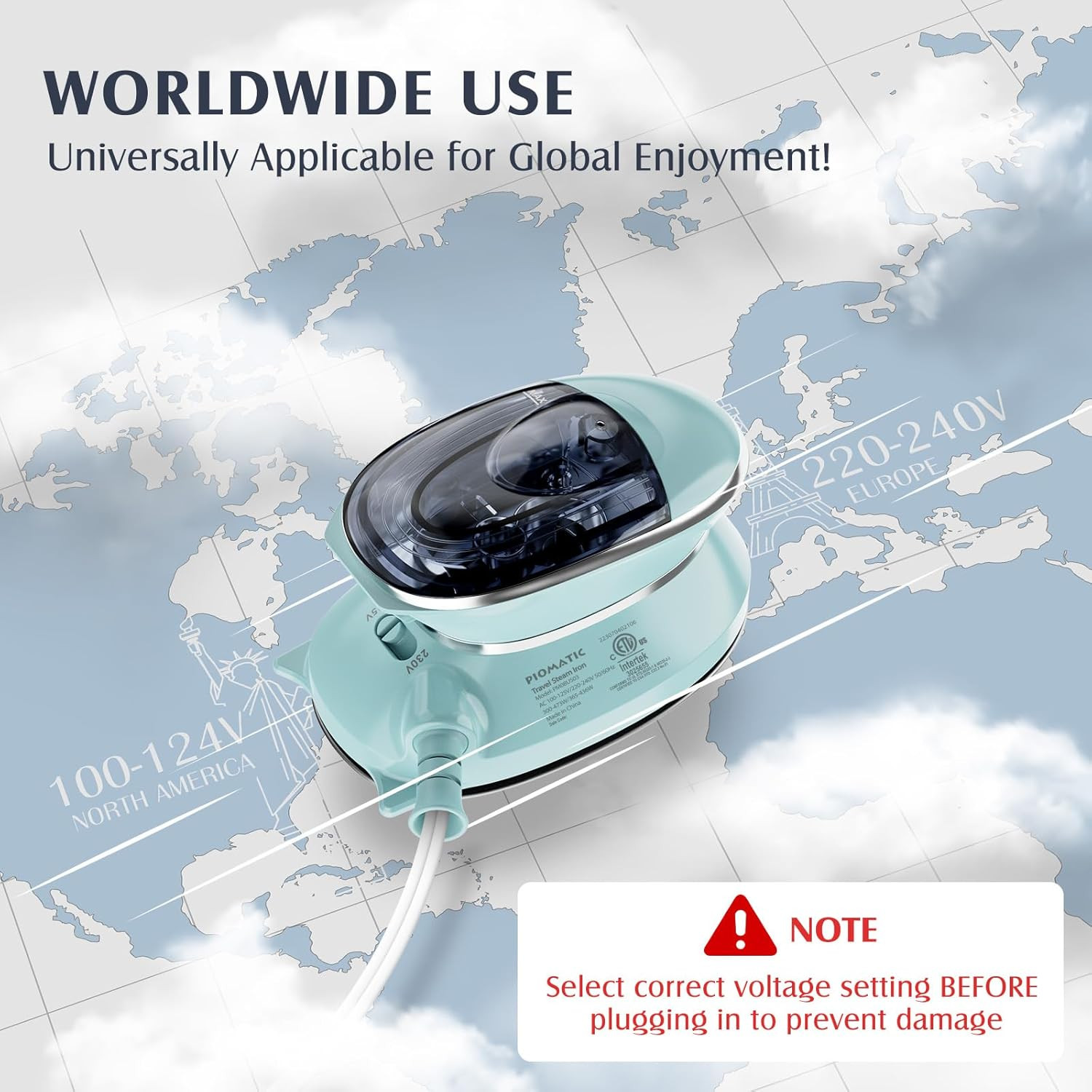 Travel Iron Mini with Steam for Clothes with Dual Voltage, Portable Mini Ironing