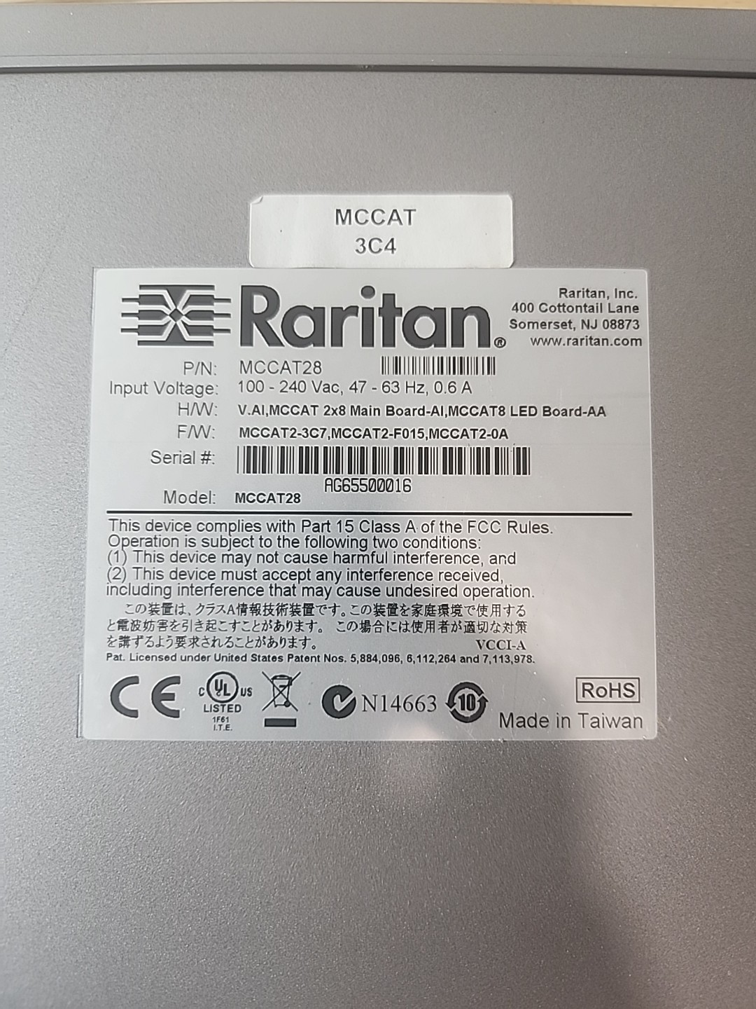 RARITAN MasterConsole CAT28 KVM Switch MCCAT28 (Used, Working)