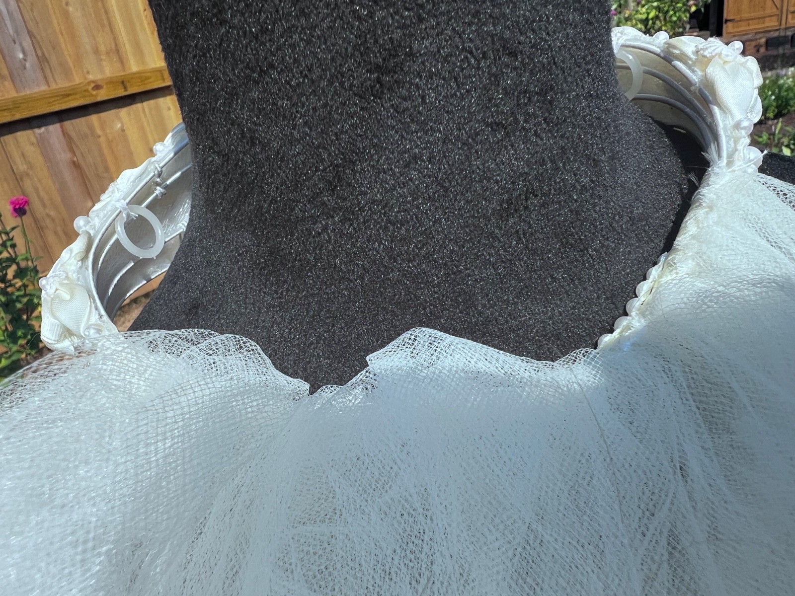 Vintage White Wedding Veil With Pearl & Beaded Headband Double Layer Satin Edge