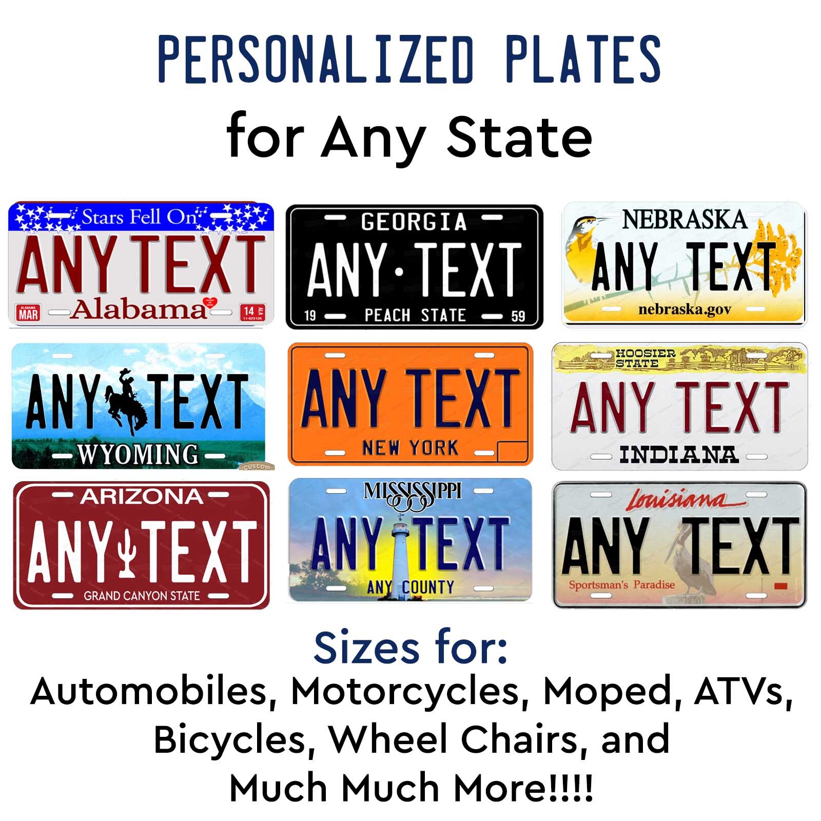 Any State Any Text Customized License Metal Plate Tag for Auto Car Bike Bicycle