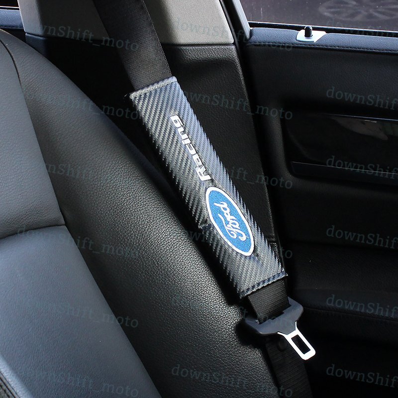 1 SET Black Carbon Look Seat Belt Cover Shoulder Pads Embroidery for Ford Racing
