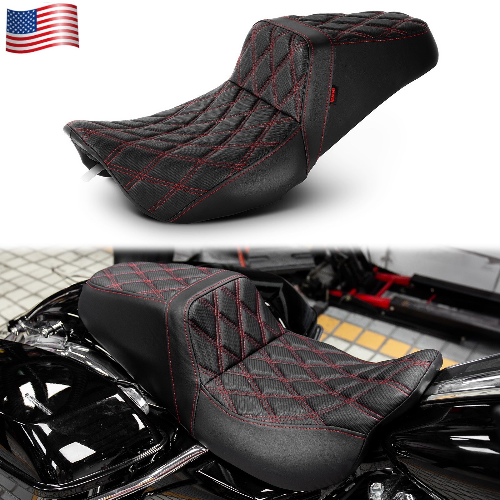 Red Diamond Seat Gel 1-Piece For Harley Electra / Road Glide 1997-2007 Thicker