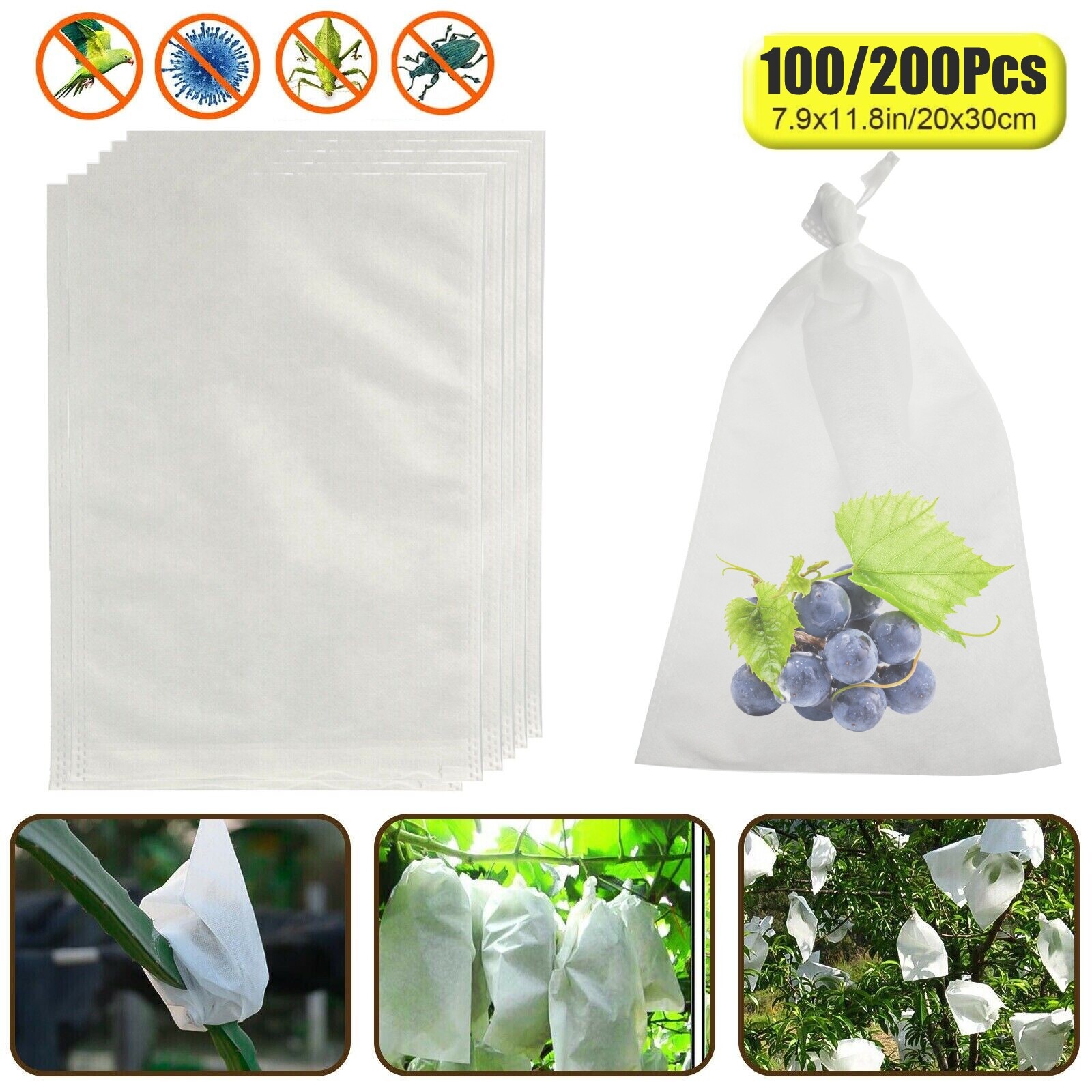100/200PCS Grape Protection Bags Fruit Vegetable Mesh Bag Anti Insect Waterproof