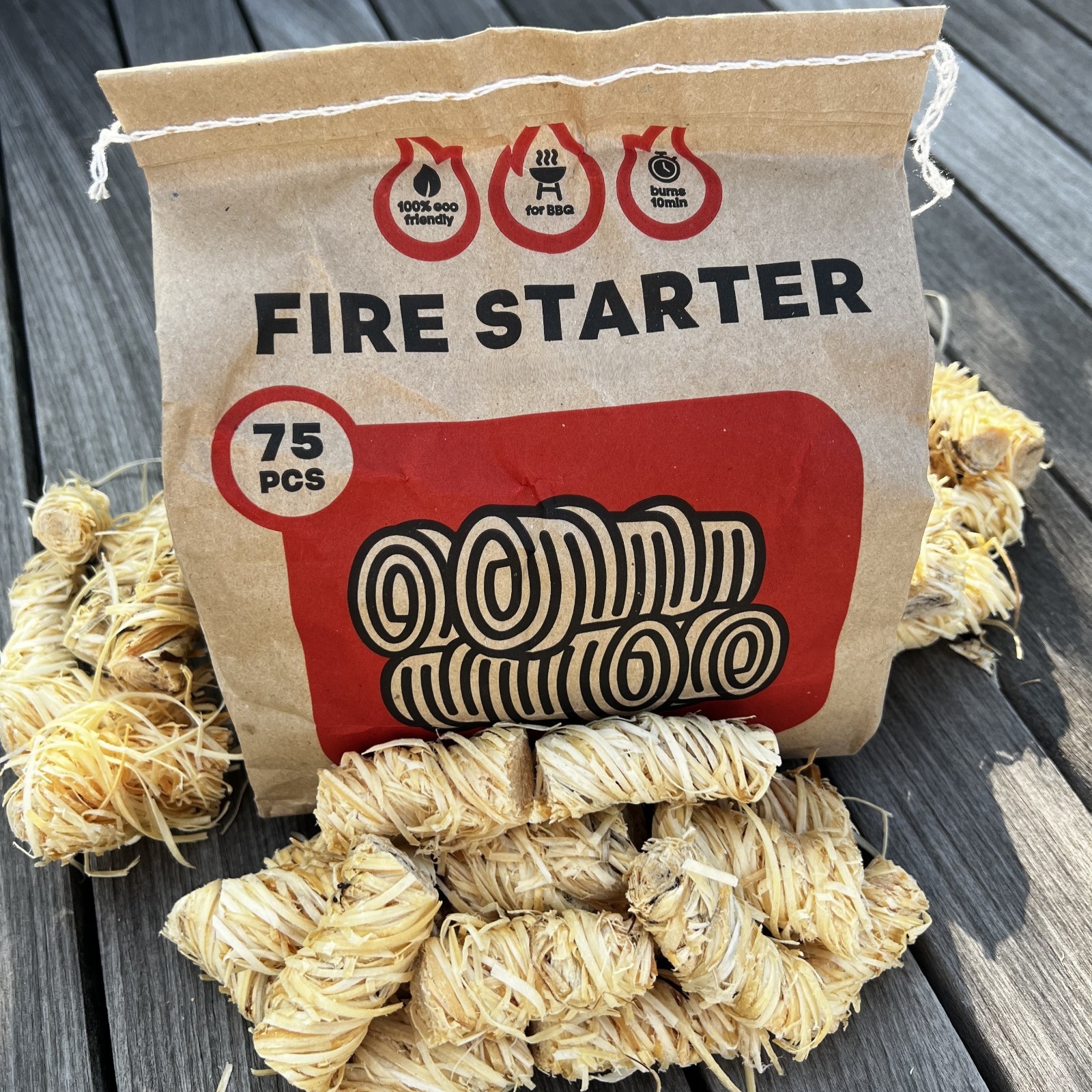 Natural Fire Starter XXL Wood Wool Rolls –75, 150 or 300 pcs, BBQ Charcoal Grill