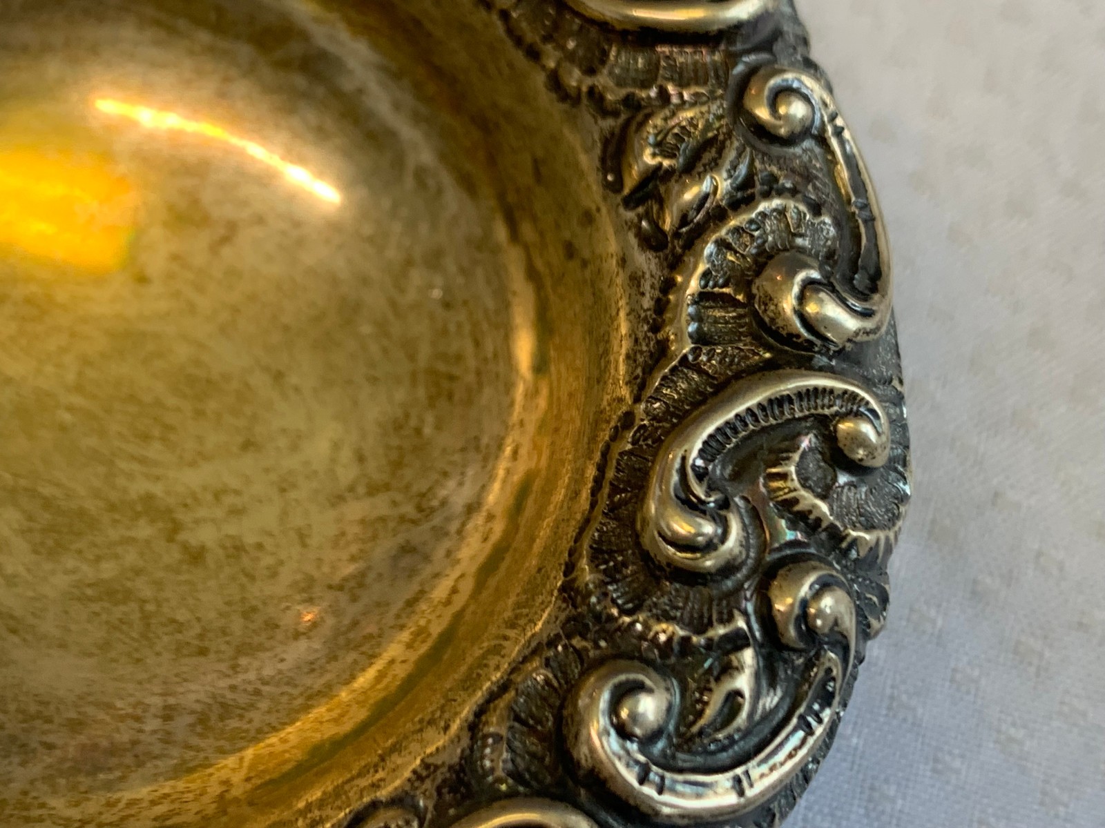 Antique Sterling Silver Condiment Dish Master Salt Cellar 38.9g Floral Repousse