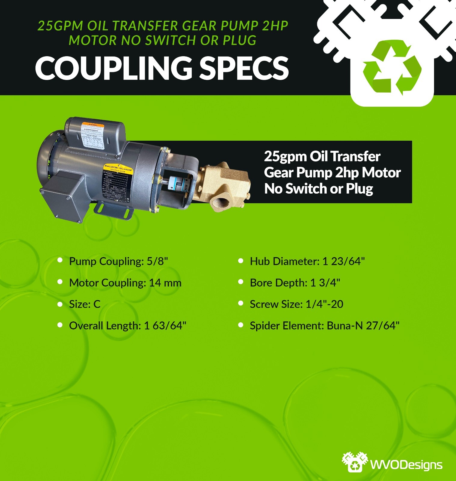 25gpm Oil Transfer Gear Pump with 1HP motor (No Switch, Plug, or Handle)