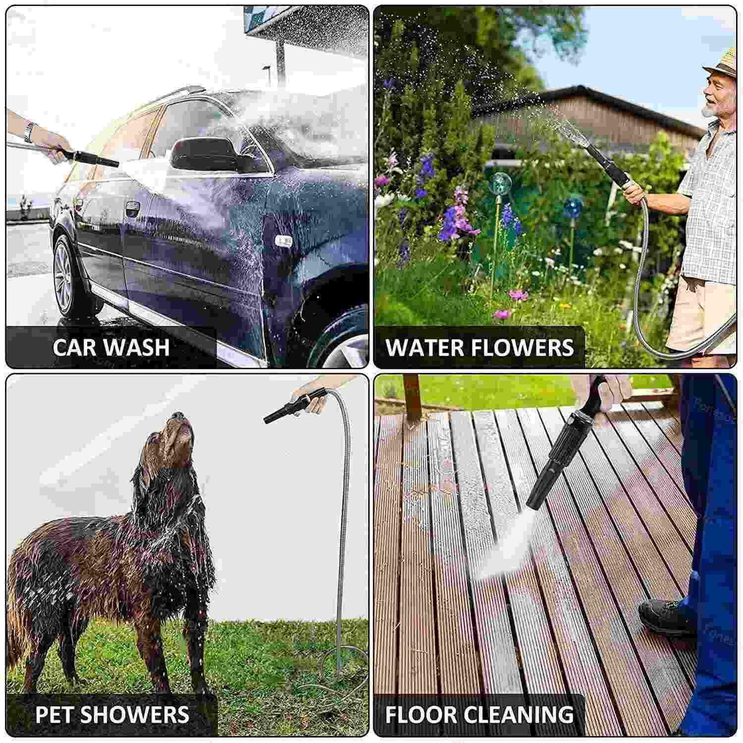 25/50/75/100/150FT Stainless Steel Flexible Garden Water Hose 2X Spray Nozzle