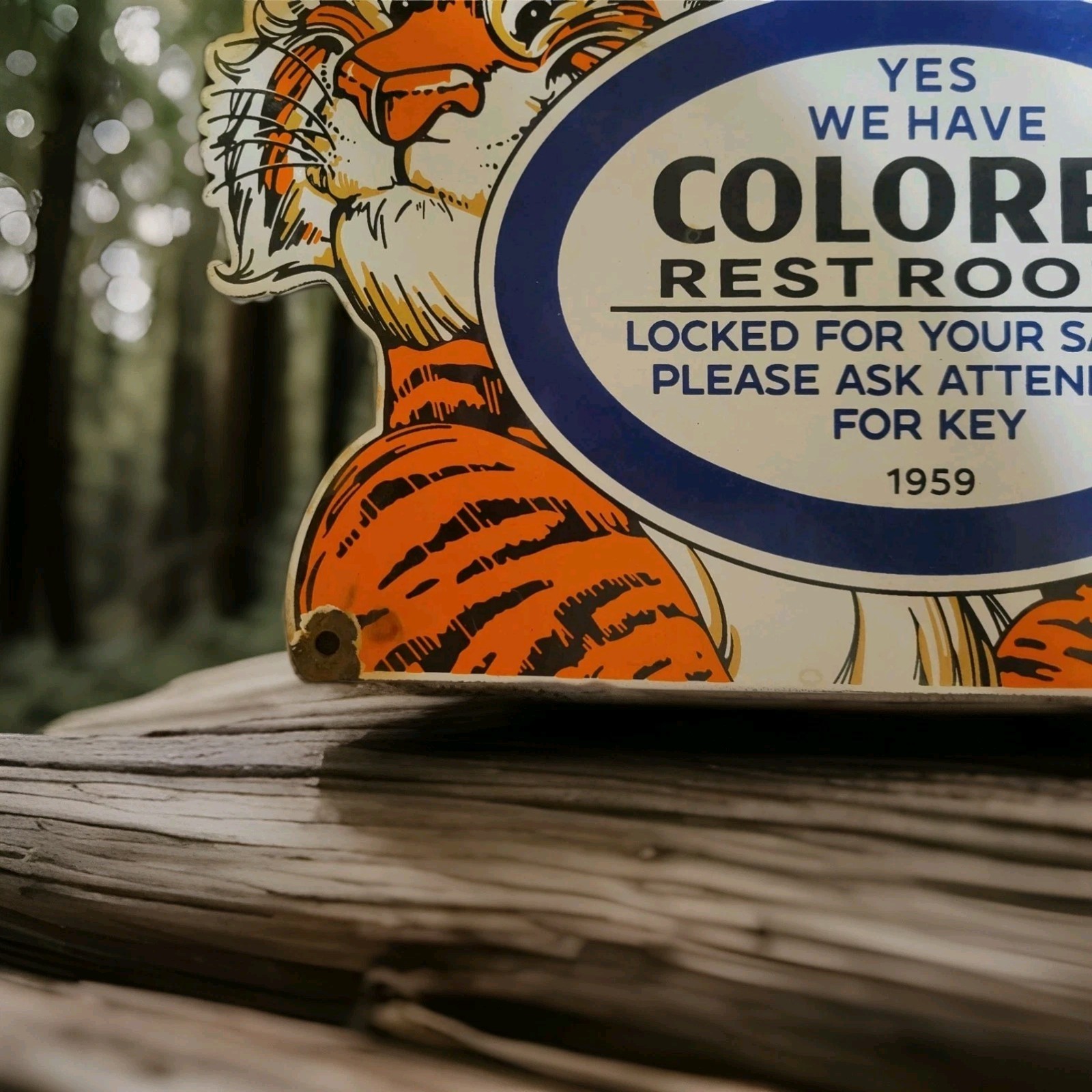 Vintage Esso Gasoline Porcelain Sign 1959 Restroom Key Gas Station Attendant Key