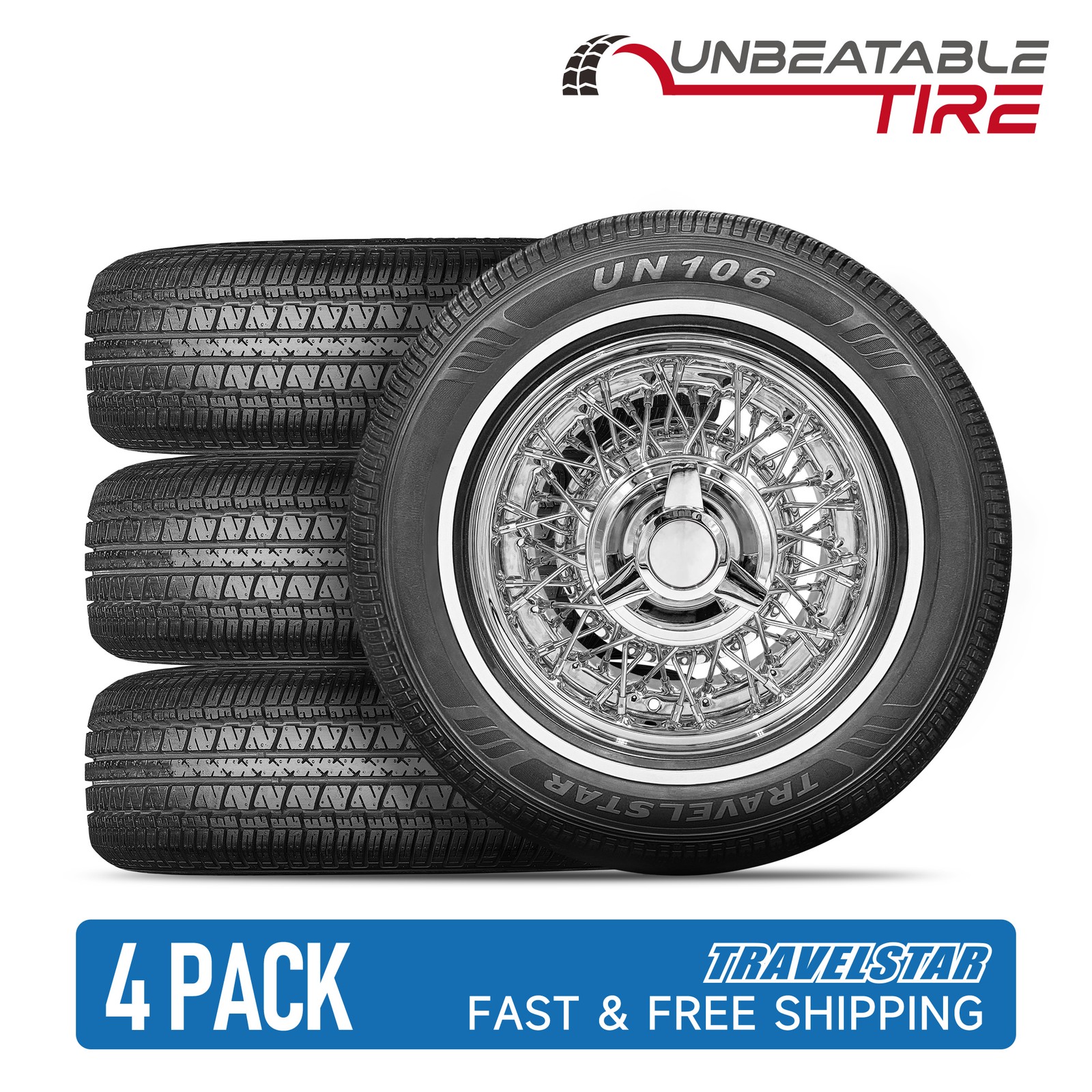 Set of 4 Travelstar UN106 155/80R13 79T 14mm White Wall A/S Passenger Car Tire