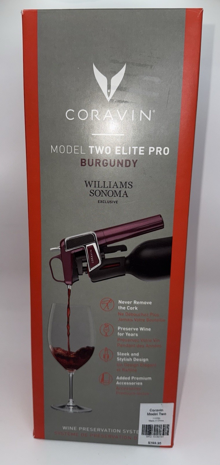 NEW! Coravin Model Two ELITE PRO BURGUNDY 112204 Wine Preservation Sys. NO CORKS