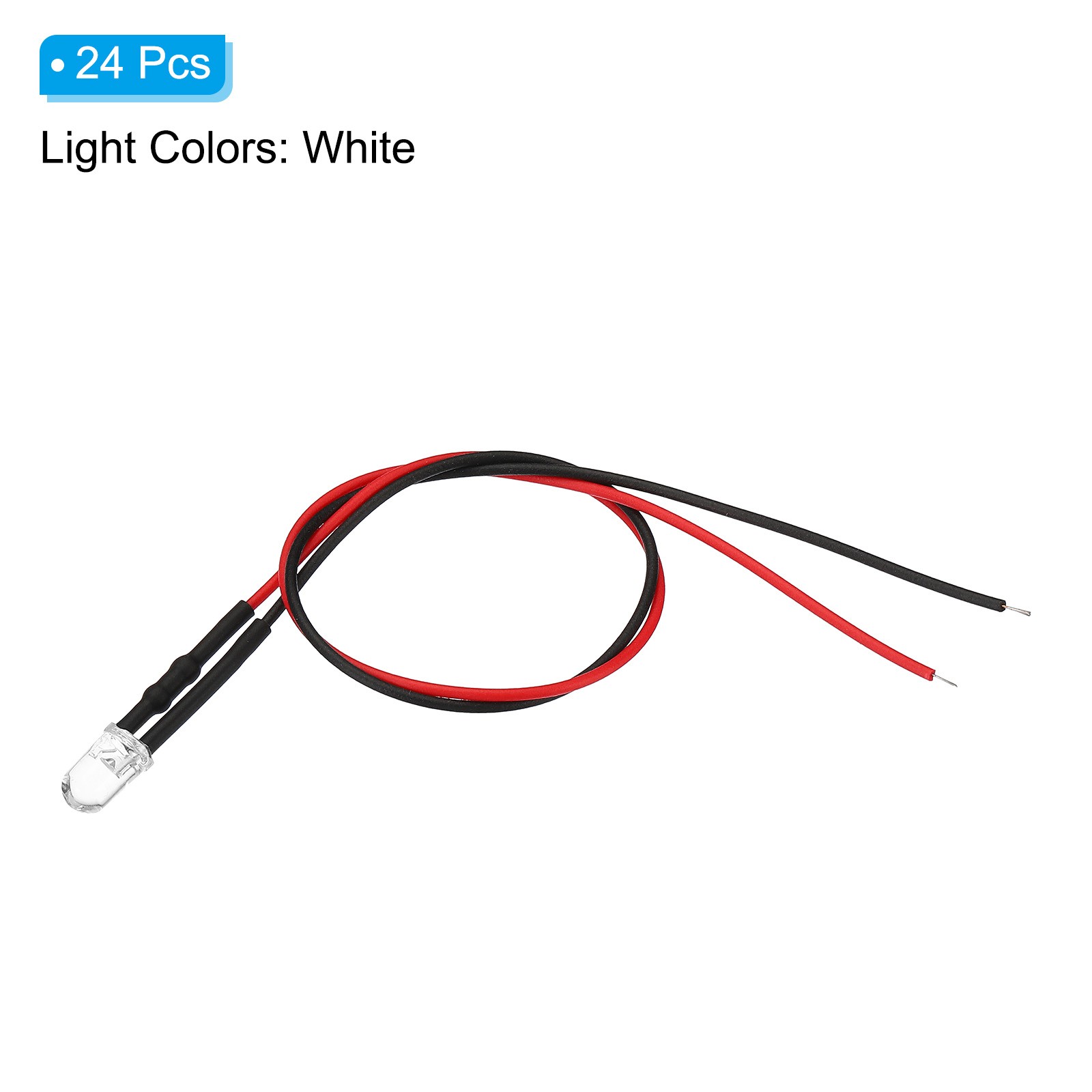 24 Pack 3V-6V 5mm LED Light Emitting Diodes Pre Wired Mini LED Lights Bulb White