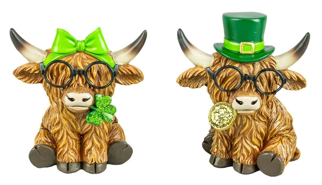 Highland Coo Cow St Patrick Day Pair Spring Resin Tabletop Hannas Handiworks