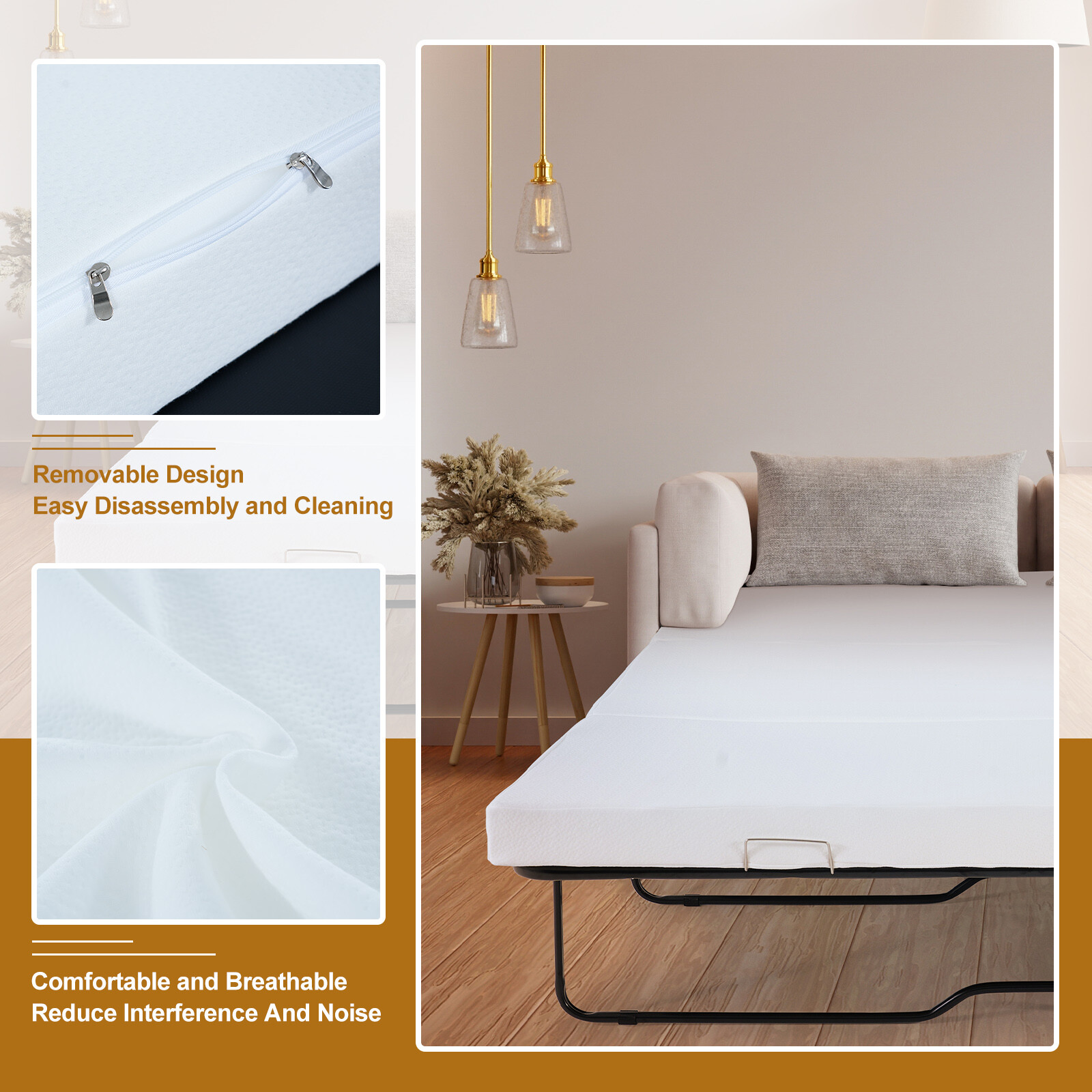 SLSY 4 Inch Memory Foam Replacement Mattress for Sofa Beds 3 Fold Mattress
