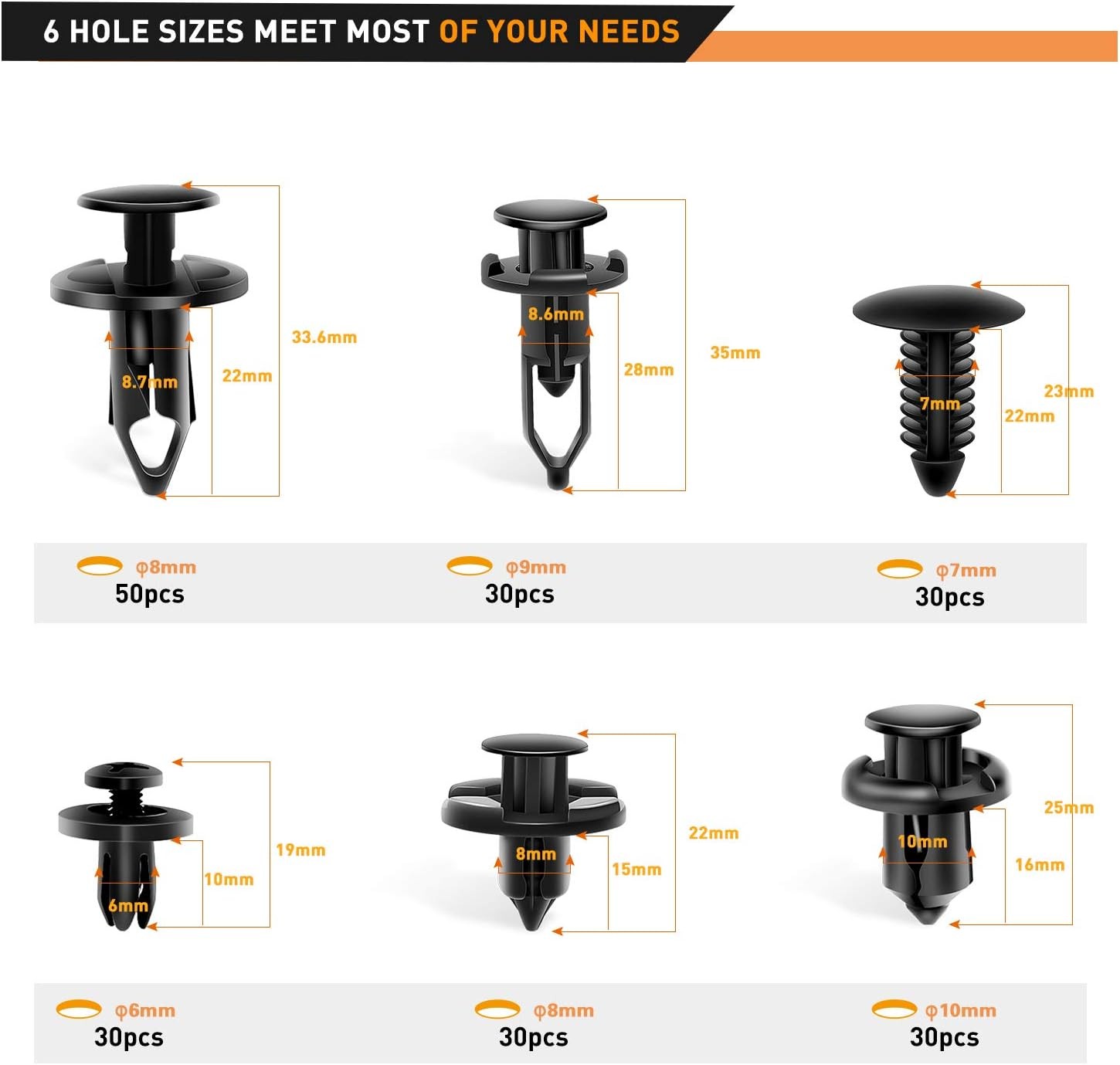 200Pcs Car Push Fender Clips Retainer Fasteners Bumper Rivet Assortment Kit