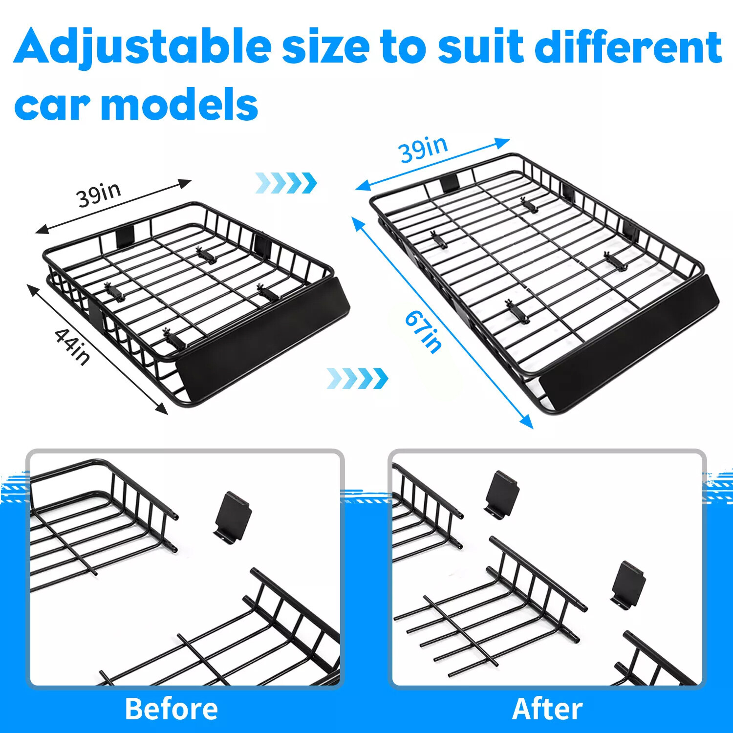 67" Roof Rack Cargo Top Luggage Holder Carrier Basket with Extension Travel NEW