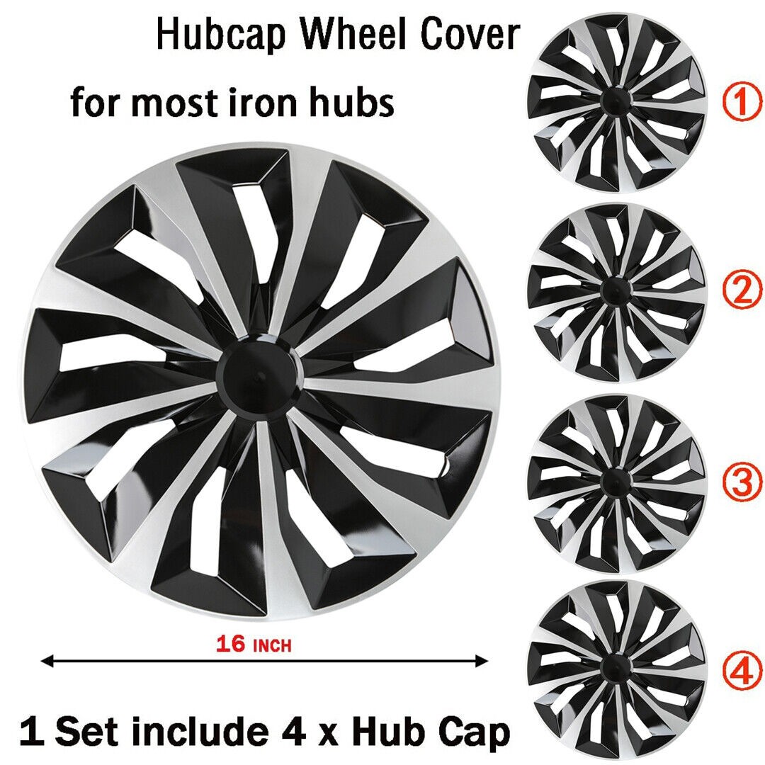 16" Set of 4 Snap On Full Hub Caps Wheel Covers Fit for R16 Tire & Steel Rim NEW