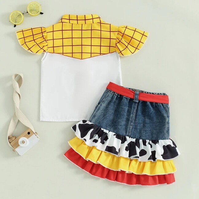 NEW Toy Story Cowgirl Jesse Girls Denim Skirt Outfit Halloween Costume