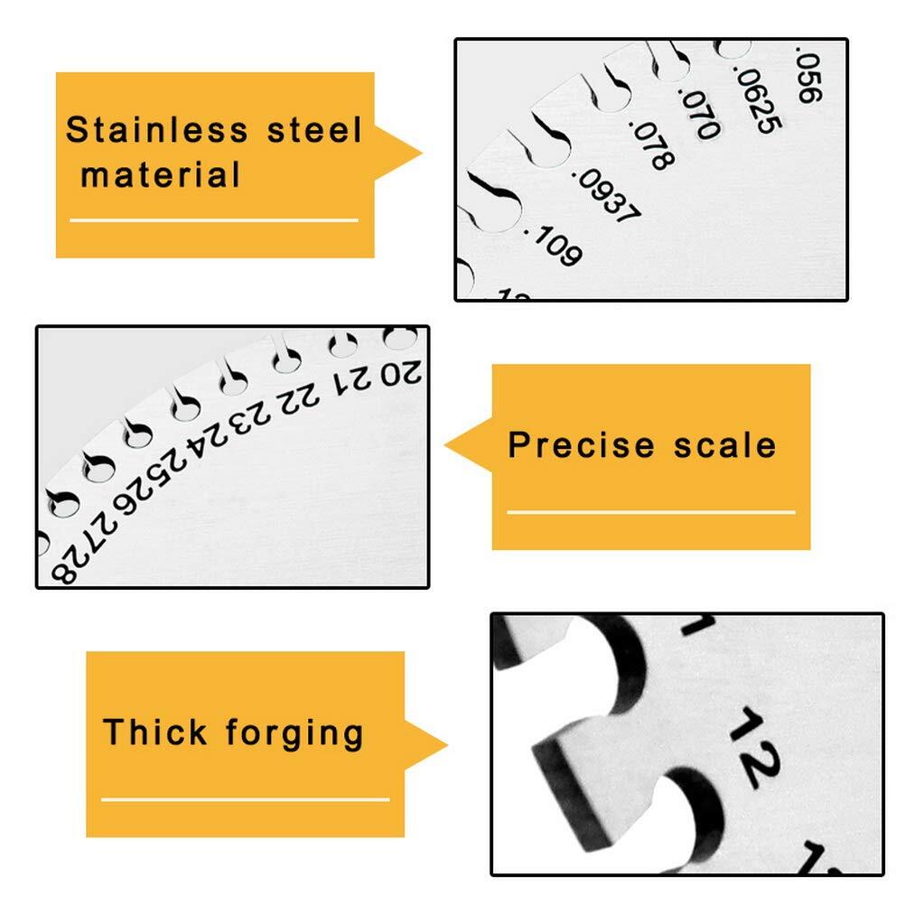 2PCS Sheet Metal Gauge Thickness Gage Wire Gauge Round Measuring Tool Stainless