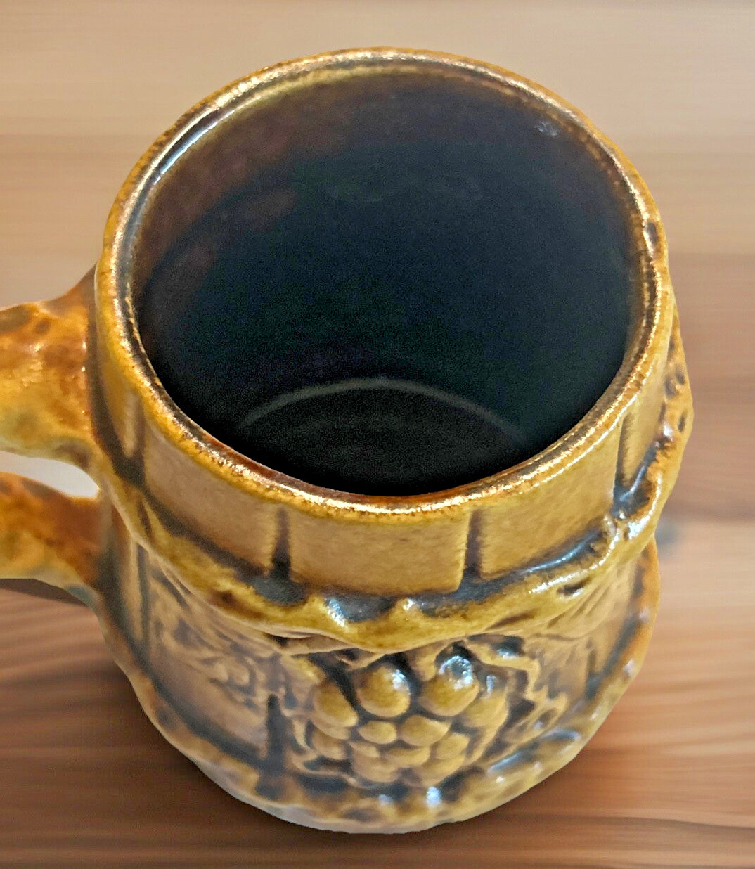 Wine Mug ~ German ~ Ceramic ~ Grape and "Wood" Design ~ Vintage ~ Sturdy!